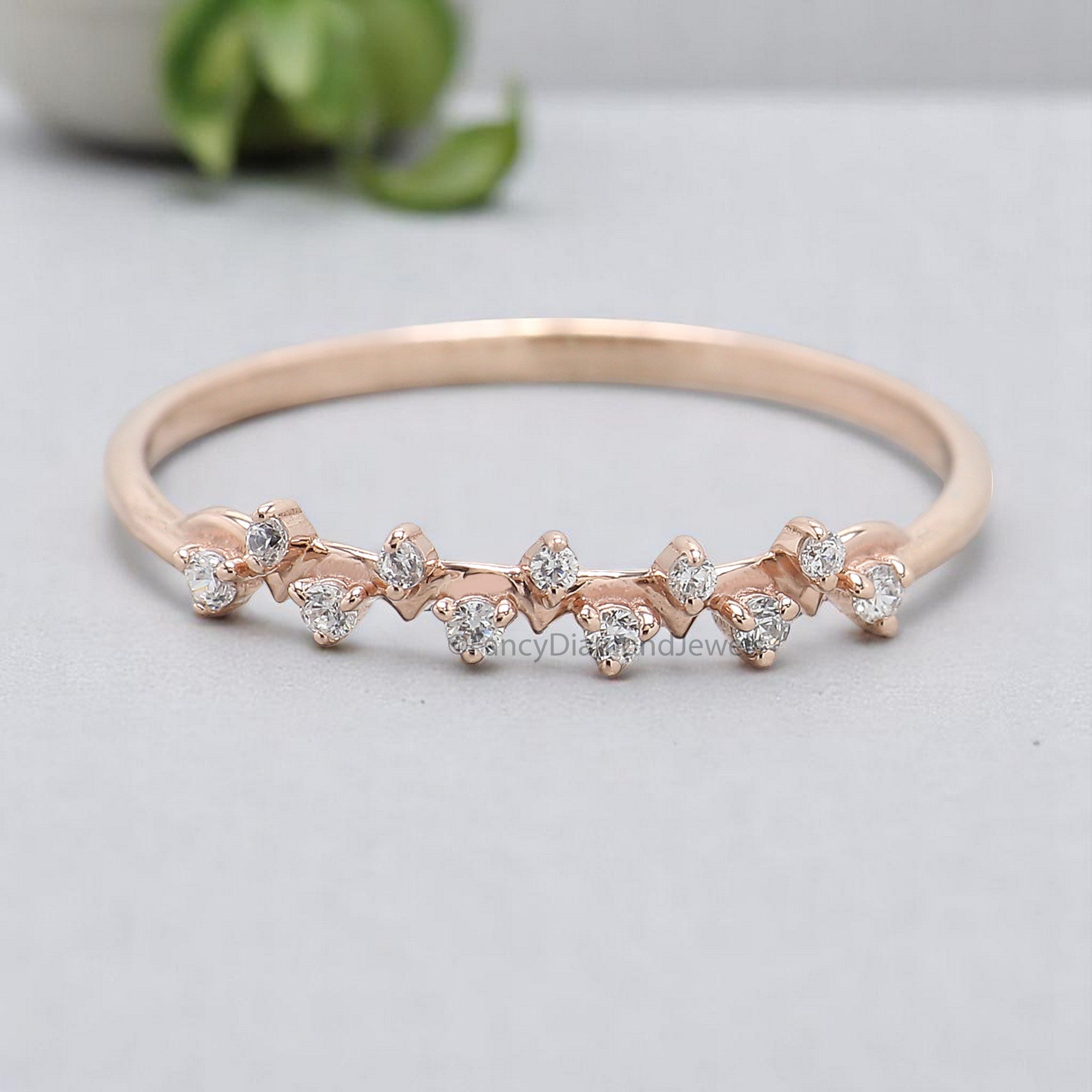 Ups and Downs Round Cut Diamond Wedding Band Zig Zag Diamond Ring Half Eternity Minimalist Ring Silver/10K/14K/18K Anniversary Band KD905
