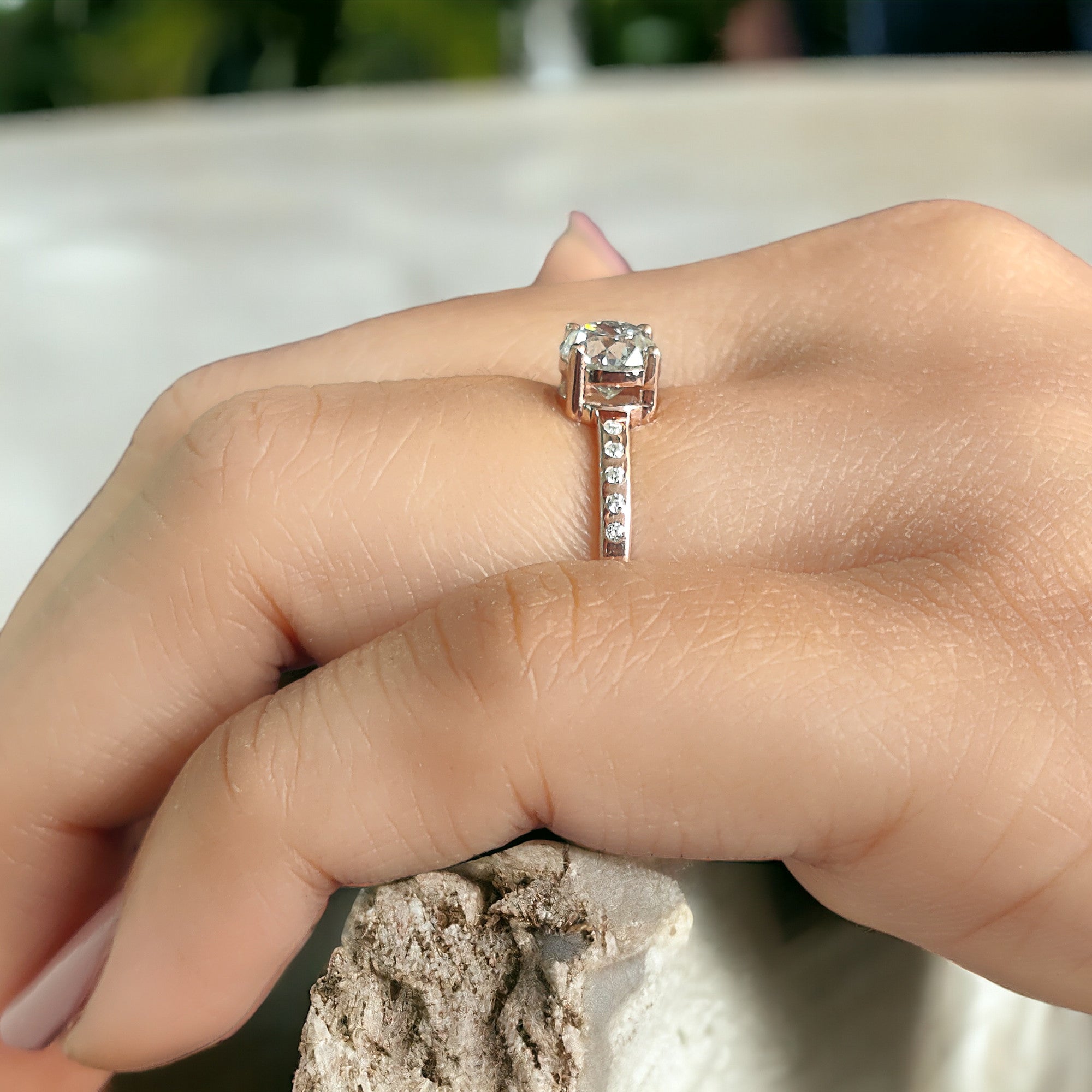 Round Cut Salt And Pepper Diamond Ring 0.84 Ct 5.61 MM Round Diamond Ring 14K Solid Rose Gold Silver Engagement Ring Gift For Her QL2657