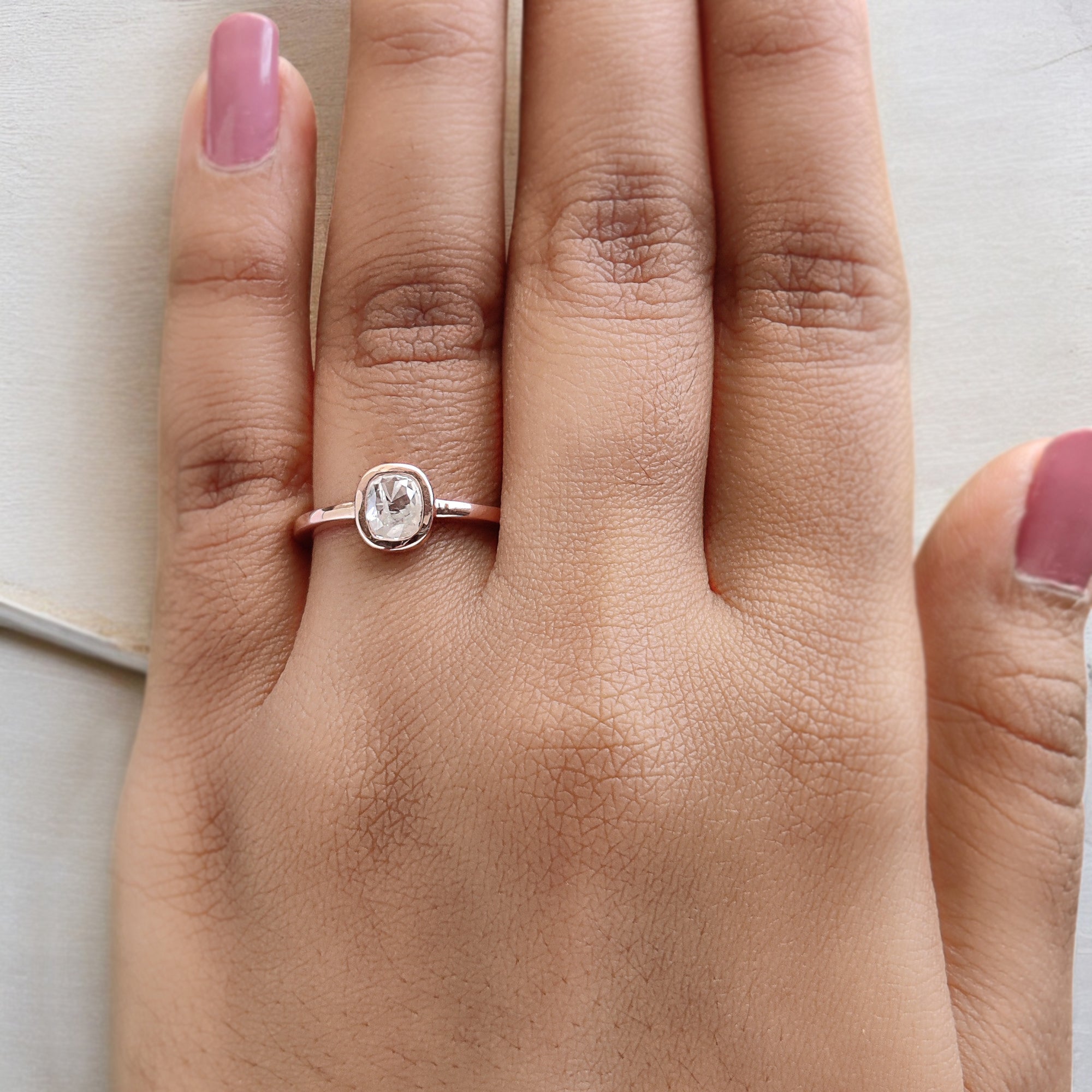 Cushion Cut Grey Color Diamond Ring 0.94 Ct 5.90 MM Cushion Diamond Ring 14K Solid Rose Gold Silver Engagement Ring Gift For Her QL5089