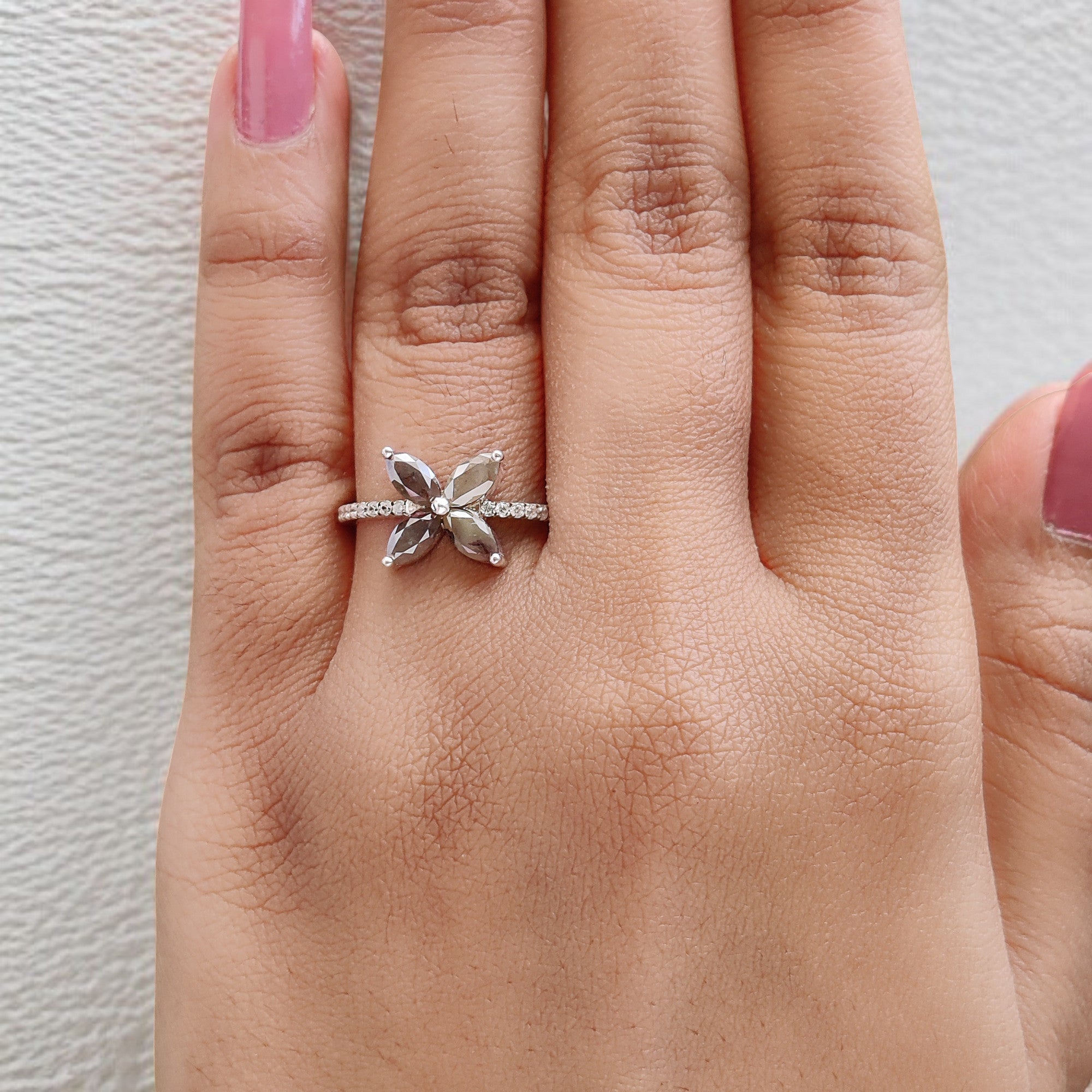 Marquise Yellow Color Diamond Ring 1.01 Ct 6.00 MM Grey Marquise Cut Diamond Ring 14K White Gold Silver Engagement Ring Gift For Her QL9113