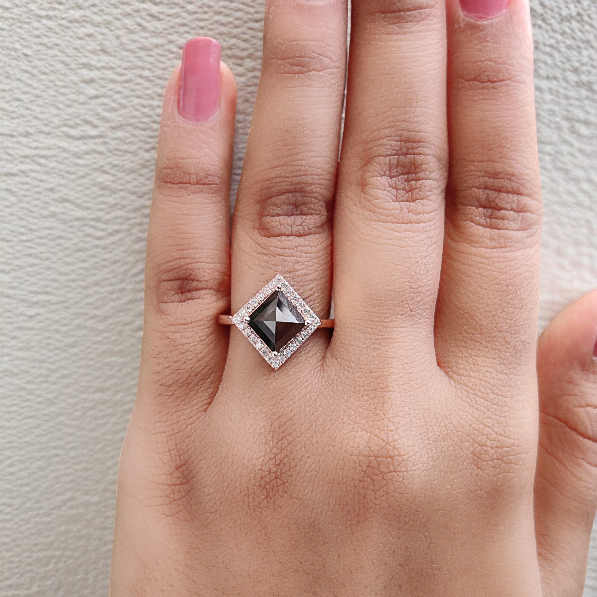 IGI Certified Kite Black Color Diamond Ring 3.07 Ct 7.50 MM Princess Diamond Ring 14K Solid Rose Gold Engagement Ring Gift For Her QL8662