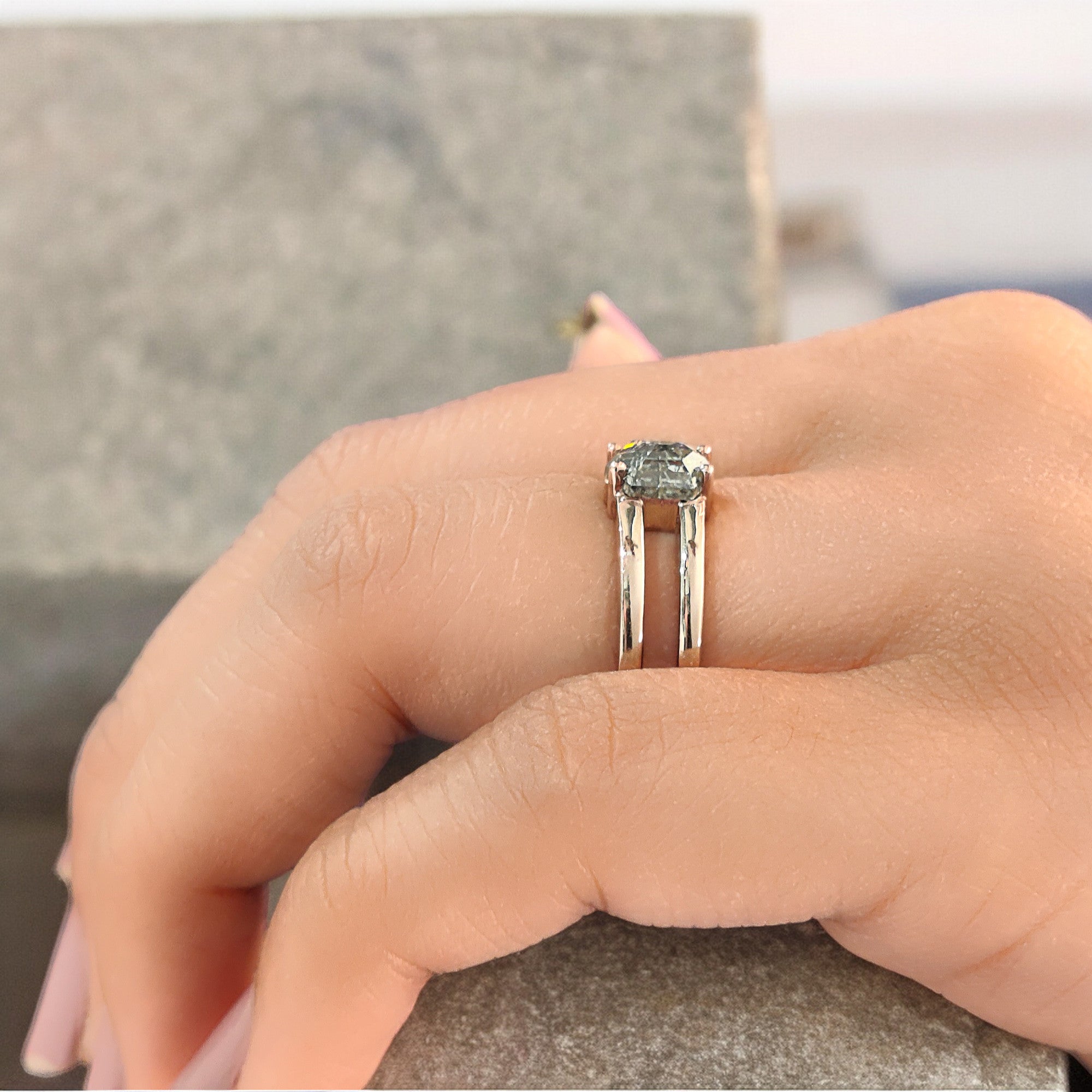 Hexagon Cut Salt And Pepper Diamond Ring 1.03 Ct 6.70 MM Hexagon Diamond Ring 14K Rose Gold Silver Engagement Ring Gift For Her QL2682