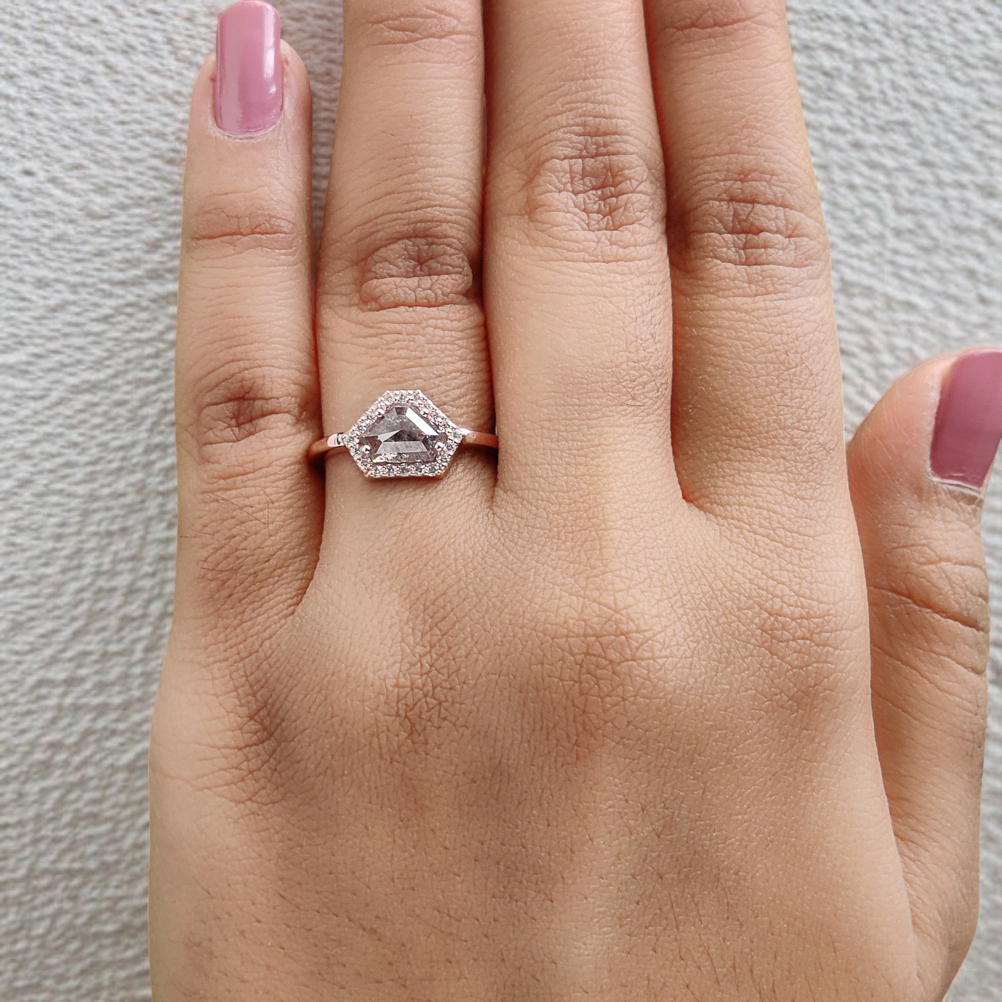 Shield Cut Salt And Pepper Diamond Ring 1.09 Ct 5.45 MM Shield Diamond Ring 14K Solid Rose Gold Silver Engagement Ring Gift For Her QL253