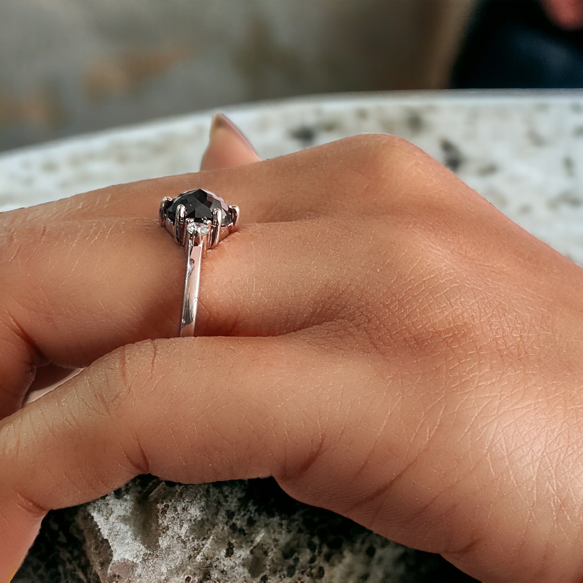 Round Rose Cut Salt And Pepper Diamond Ring 1.78 Ct 7.20 MM Round Diamond Ring 14K Rose Gold Silver Engagement Ring Gift For Her QN9666