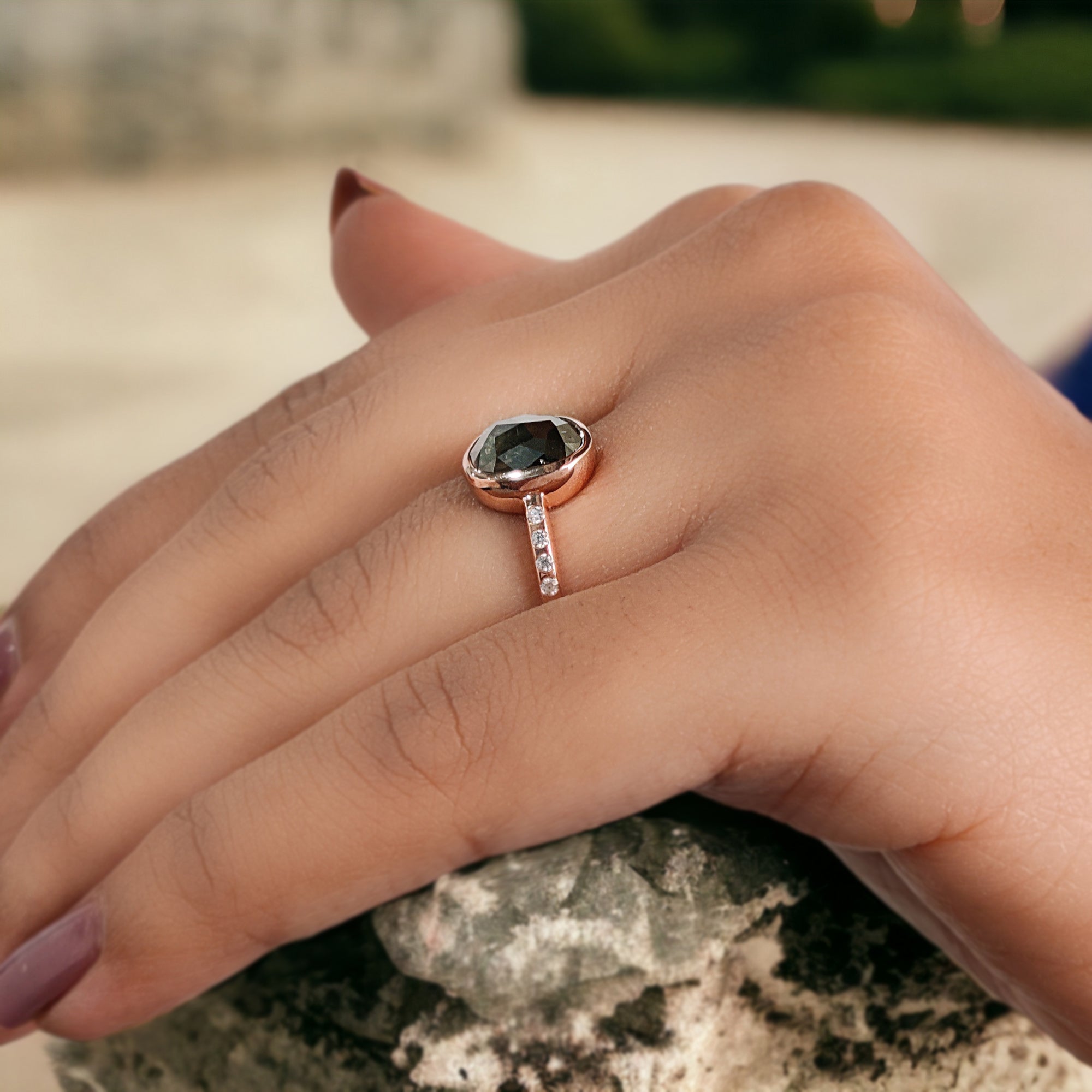 Oval Cut Green Color Diamond Ring 2.77 Ct 8.75 MM Oval Shape Diamond Ring 14K Solid Rose Gold Silver Oval Engagement Ring Gift For Her QK2155