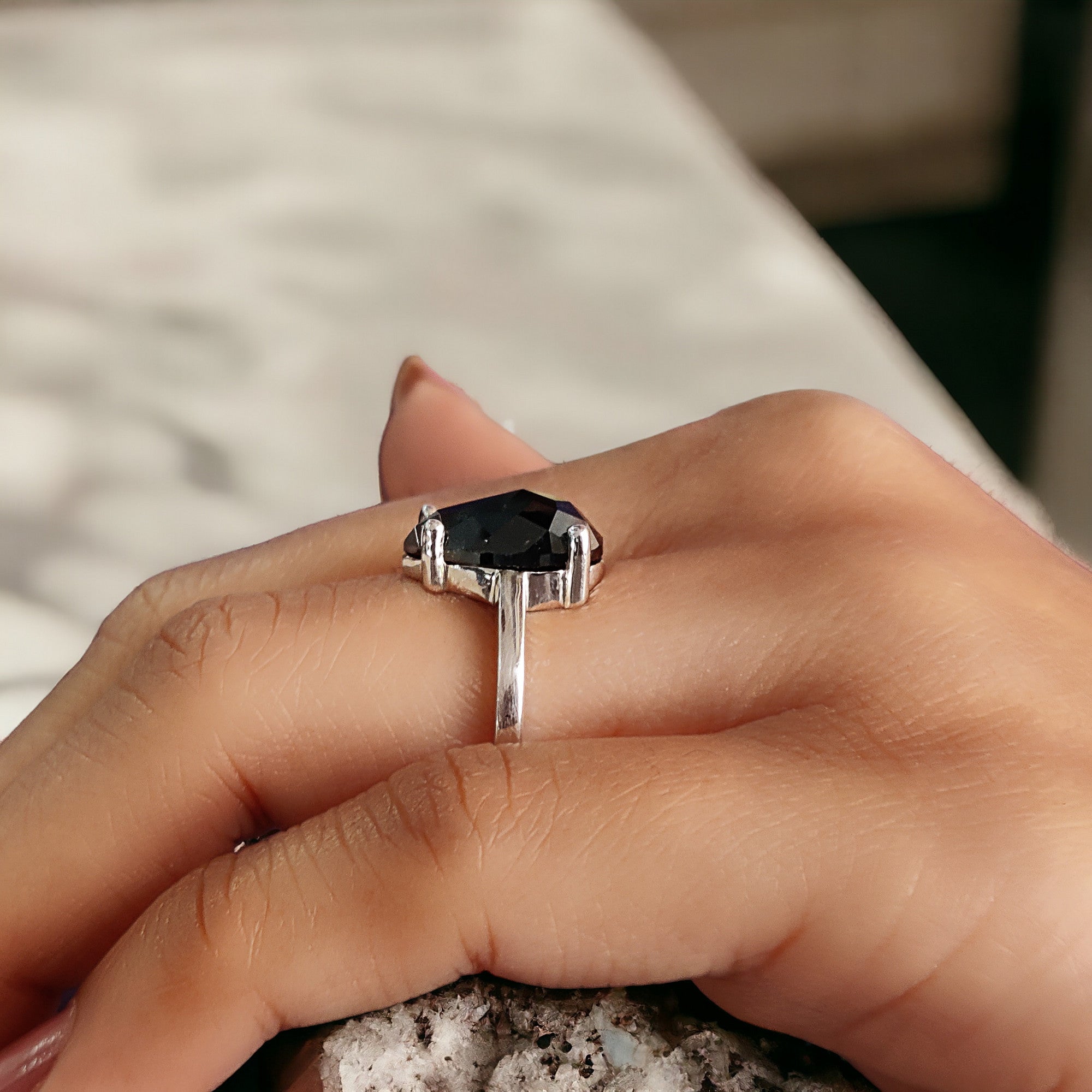 Pear Shape Black Color Diamond Ring 4.27 Ct 12.52 MM Pear Cut Diamond Ring 14K Solid White Gold Silver Engagement Ring Gift For Her QL2155