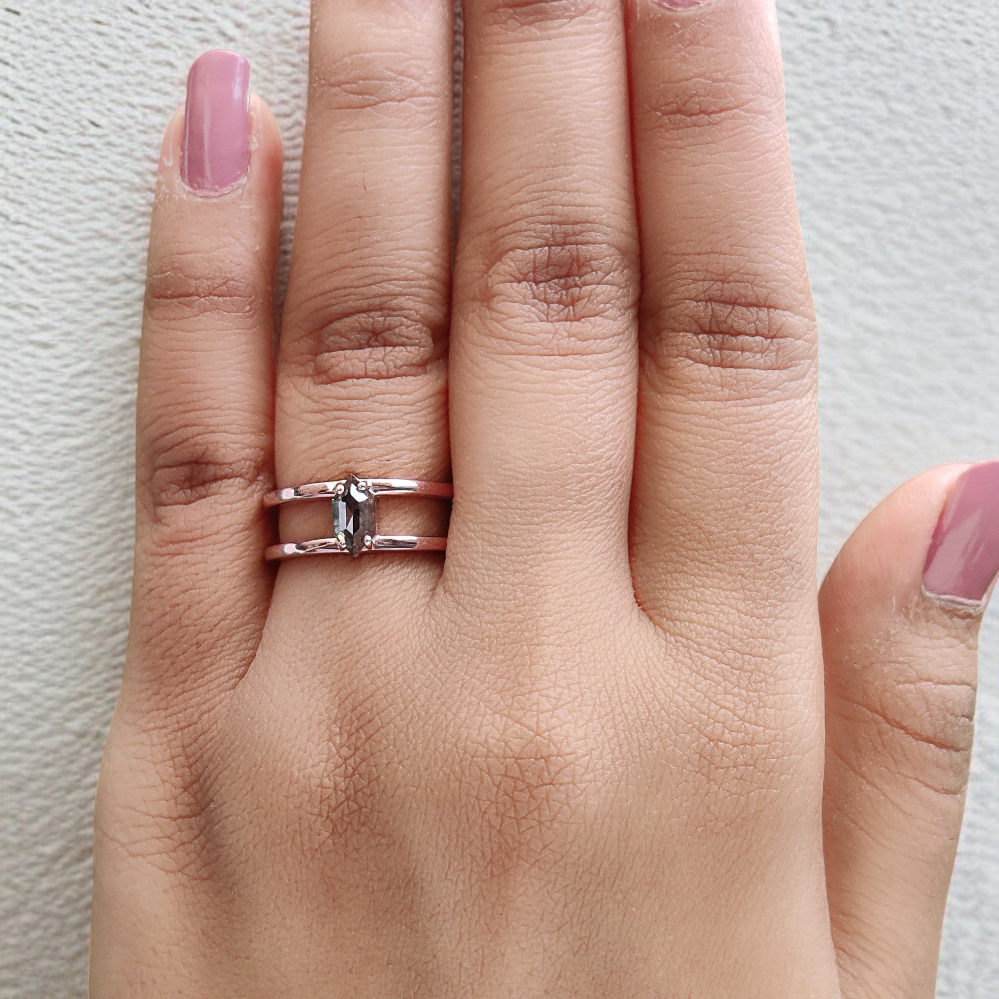 Hexagon Cut Salt And Pepper Diamond Ring 0.61 Ct 7.64 MM Hexagon Cut Diamond Ring 14K Rose Gold Silver Engagement Ring Gift For Her QL9458