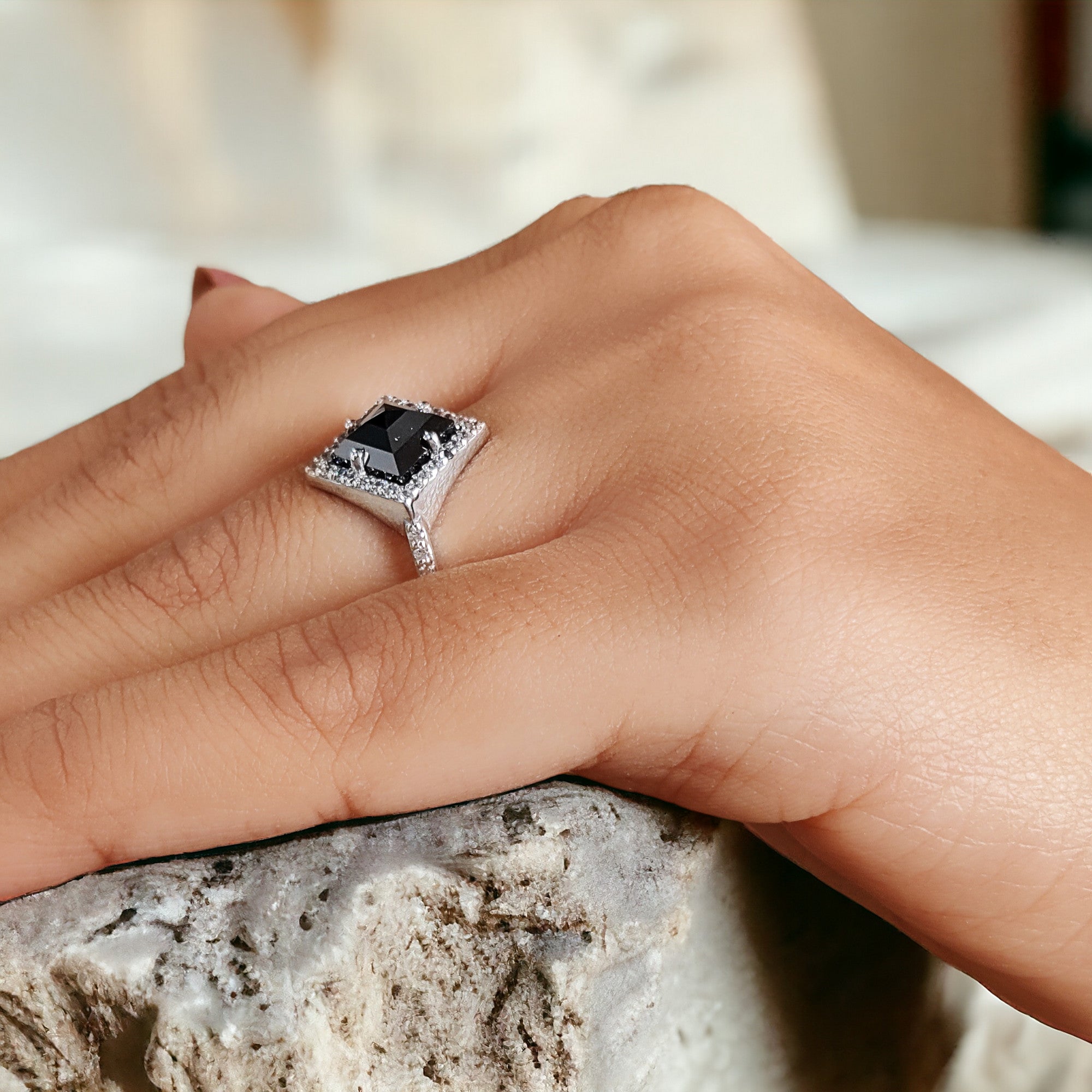 Kite Cut Black Color Diamond Ring 1.96 Ct 9.65 MM Kite Shape Diamond Ring 14K Solid White Gold Silver Engagement Ring Gift For Her QL9571