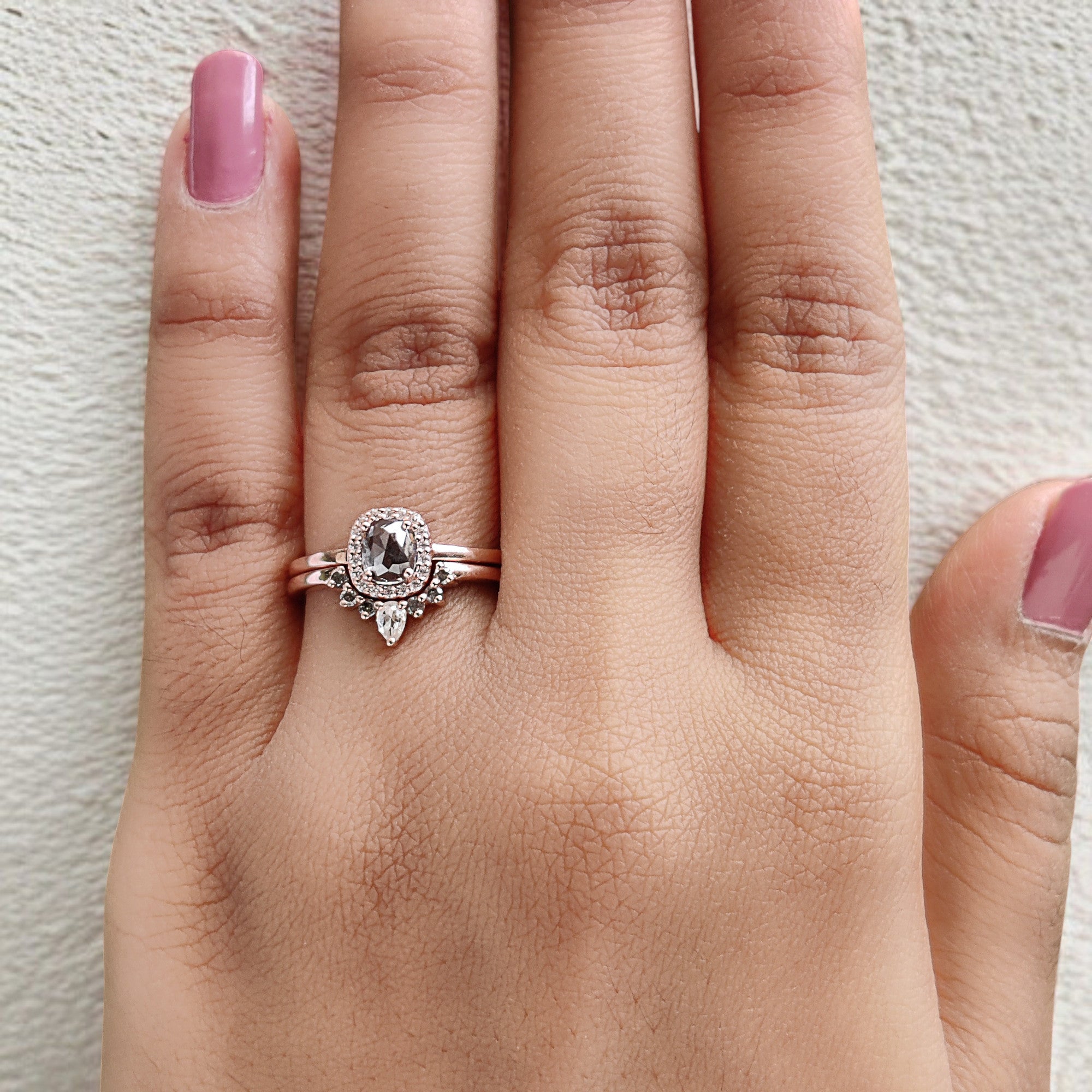 Cushion Cut Salt And Pepper Diamond Ring 0.61 Ct 5.20 MM Cushion Shape Diamond Ring 14K Rose Gold Silver Engagement Ring Gift For Her QL2717