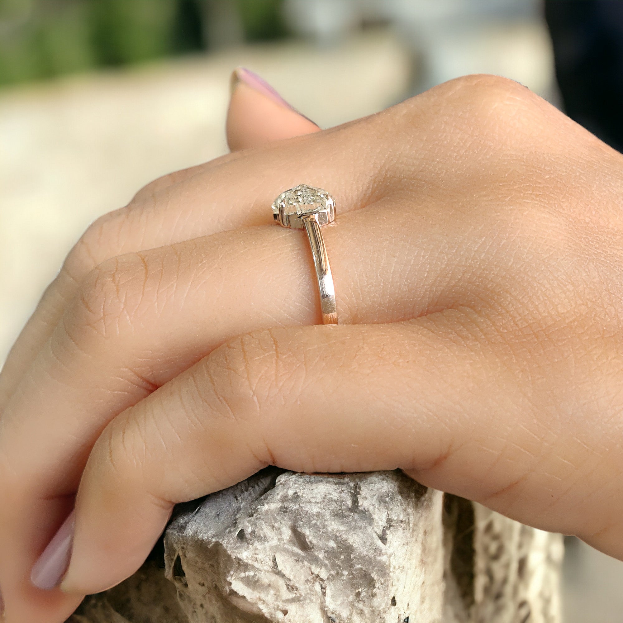 Hexagon Cut Salt And Pepper Diamond Ring 1.12 Ct 6.84 MM Hexagon Diamond Ring 14K Rose Gold Silver Engagement Ring Gift For Her QL2683