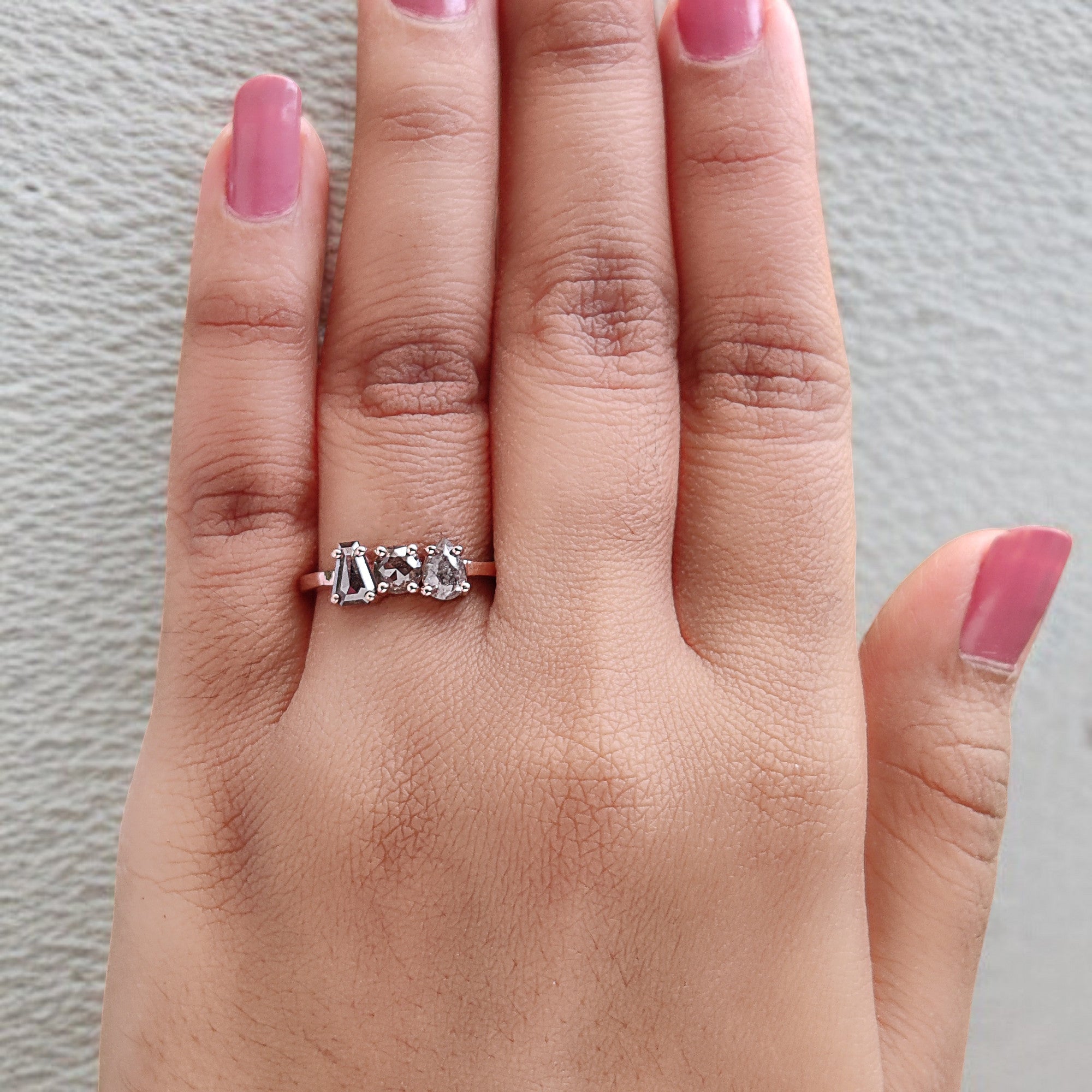 Mix Shape Salt And Pepper Diamond Ring 1.13 Ct 5.70 MM Mix Shape Diamond Ring 14K Solid Rose Gold Silver Engagement Ring Gift For Her QN1250