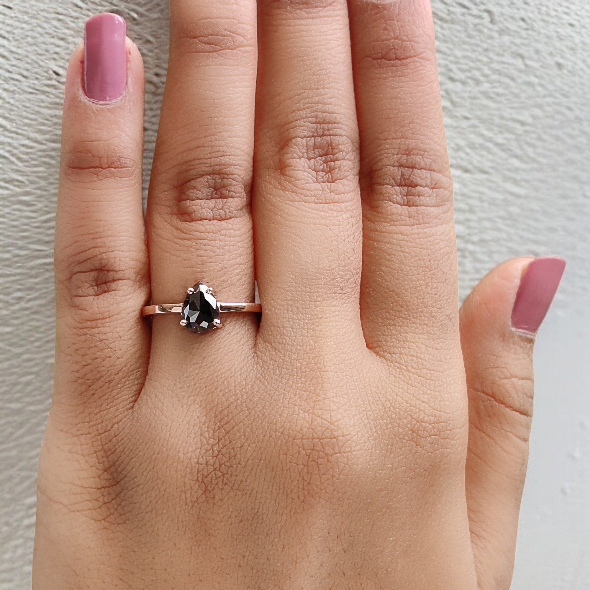 IGI Certified Pear Black Color Diamond Ring 1.34 Ct 7.75 MM Pear Diamond Ring 14K Solid Rose Gold Silver Engagement Ring Gift For Her QL9380