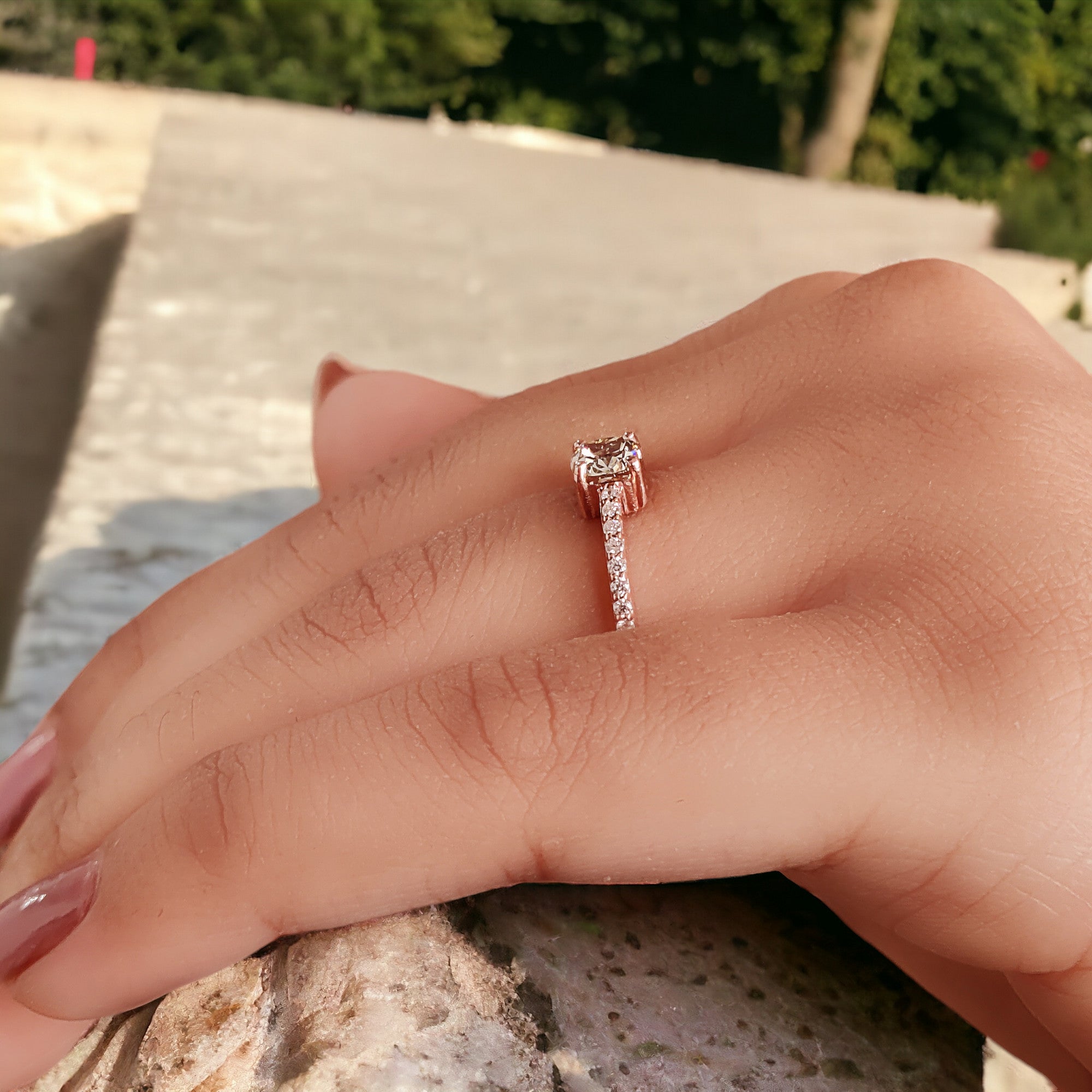 Cushion Yellow Color Diamond Ring 0.71 Ct 4.90 MM Cushion Shape Diamond Ring 14K Solid Rose Gold Silver Engagement Ring Gift For Her QL5778