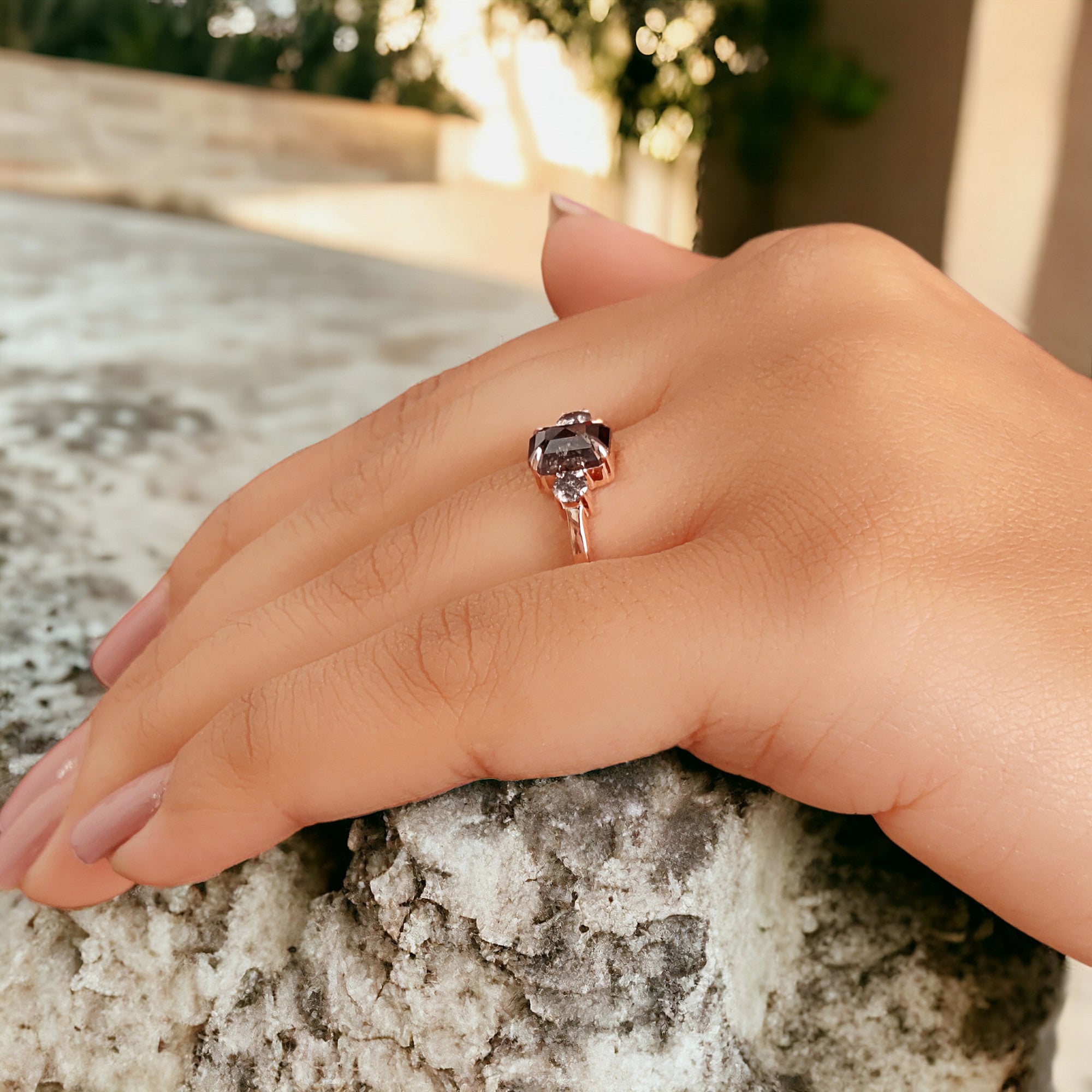 Emerald Cut Black Color Diamond Ring 1.24 Ct 7.00 MM Emerald Diamond Ring 14K Solid Rose Gold Silver Engagement Ring Gift For Her QN615