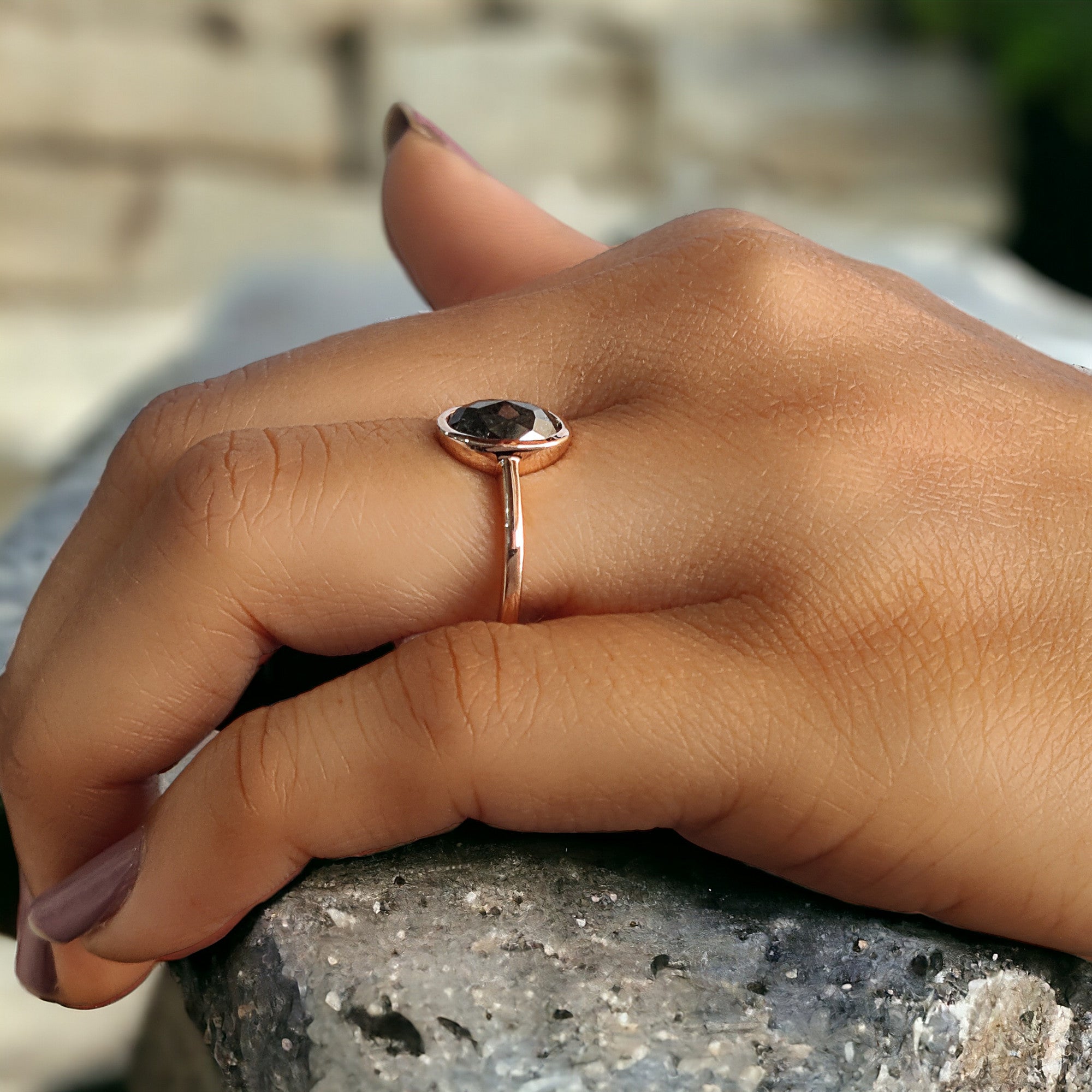 Oval Cut Salt And Pepper Diamond Ring 1.66 Ct 8.51 MM Oval Diamond Ring 14K Solid Rose Gold Silver Oval Engagement Ring Gift For Her QL2171