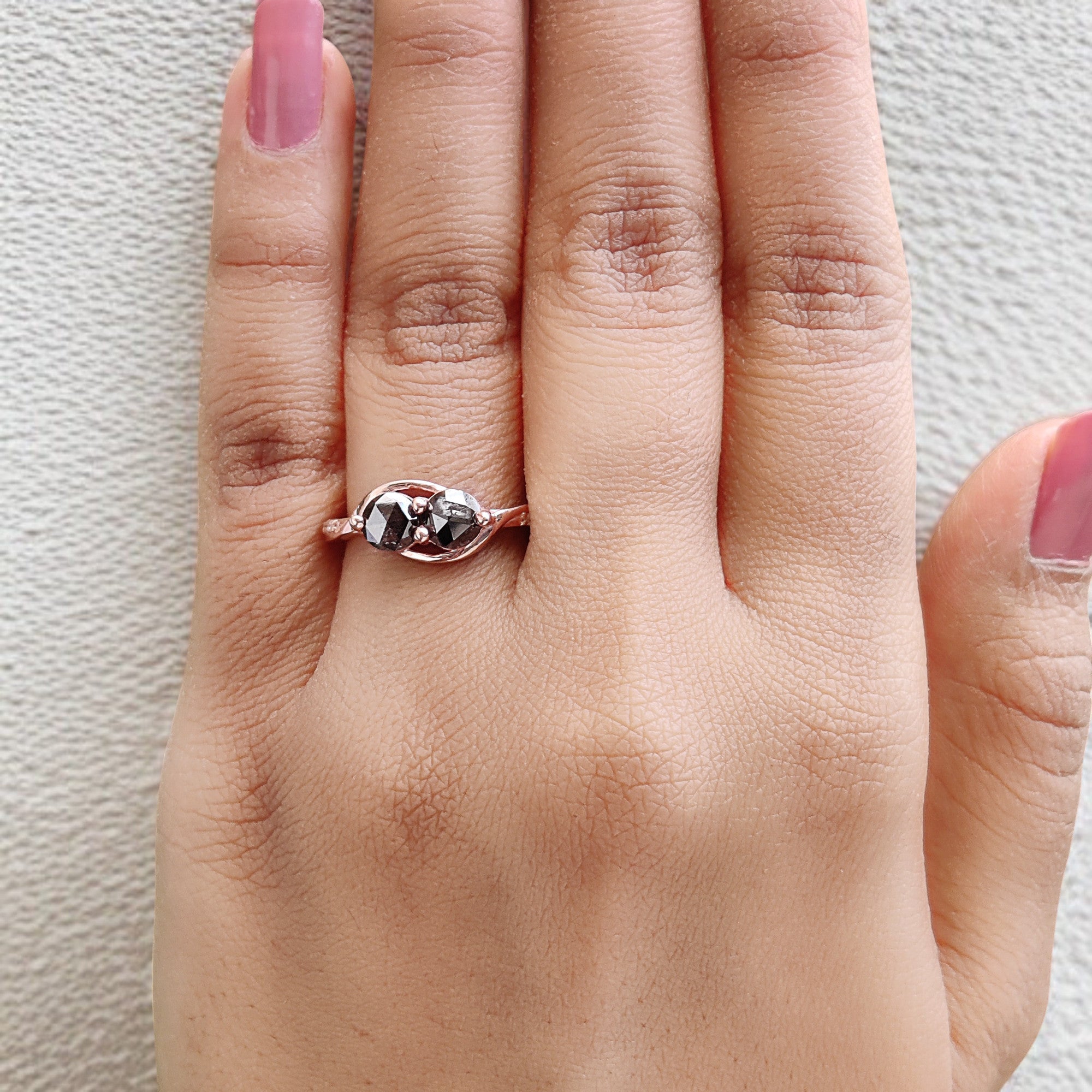 Round Rose Cut Salt And Pepper Diamond Ring 1.01 Ct 5.00 MM Round Diamond Ring 14K Rose Gold Silver Engagement Ring Gift For Her QL1662