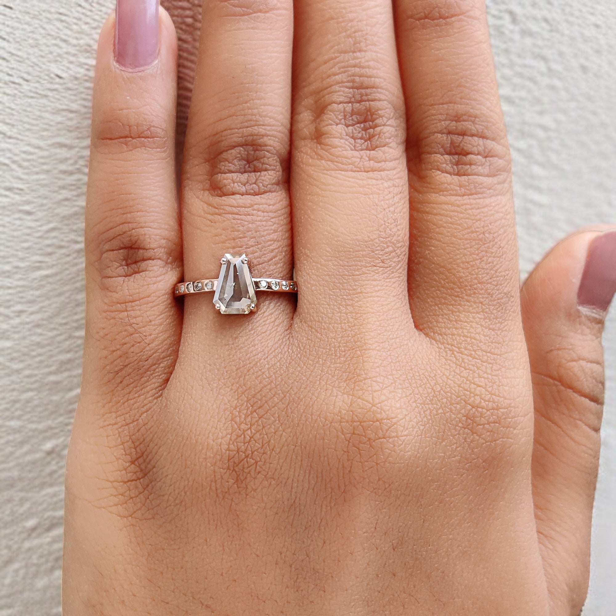 Coffin Cut Salt And Pepper Diamond Ring 1.43 Ct 8.35 MM Coffin Diamond Ring 14K Solid Rose Gold Silver Engagement Ring Gift For Her QL387