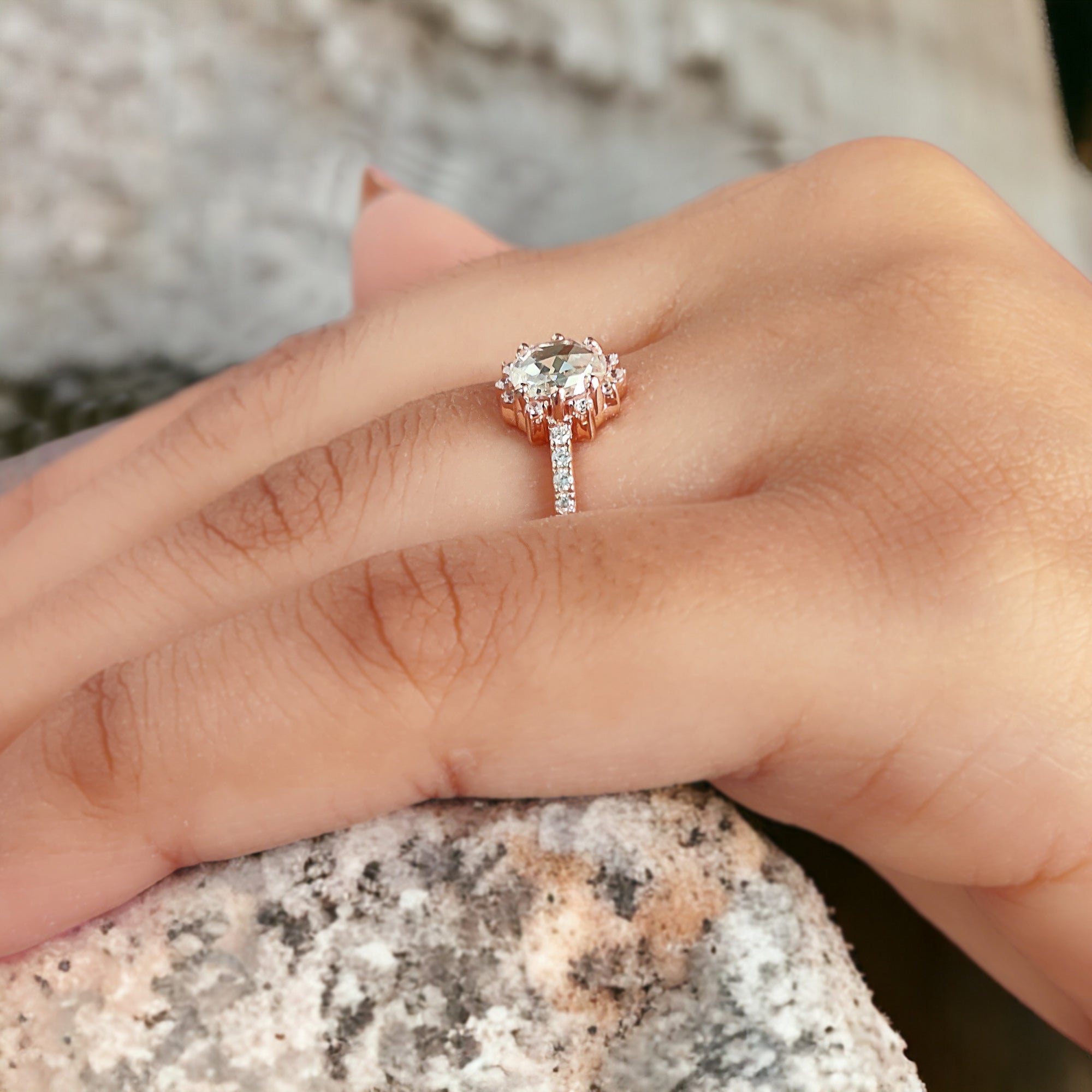 Round Rose Cut White Color Diamond Ring 0.55 Ct 6.00 MM Round Shape Diamond Ring 14K Rose Gold Silver Engagement Ring Gift For Her QL6242