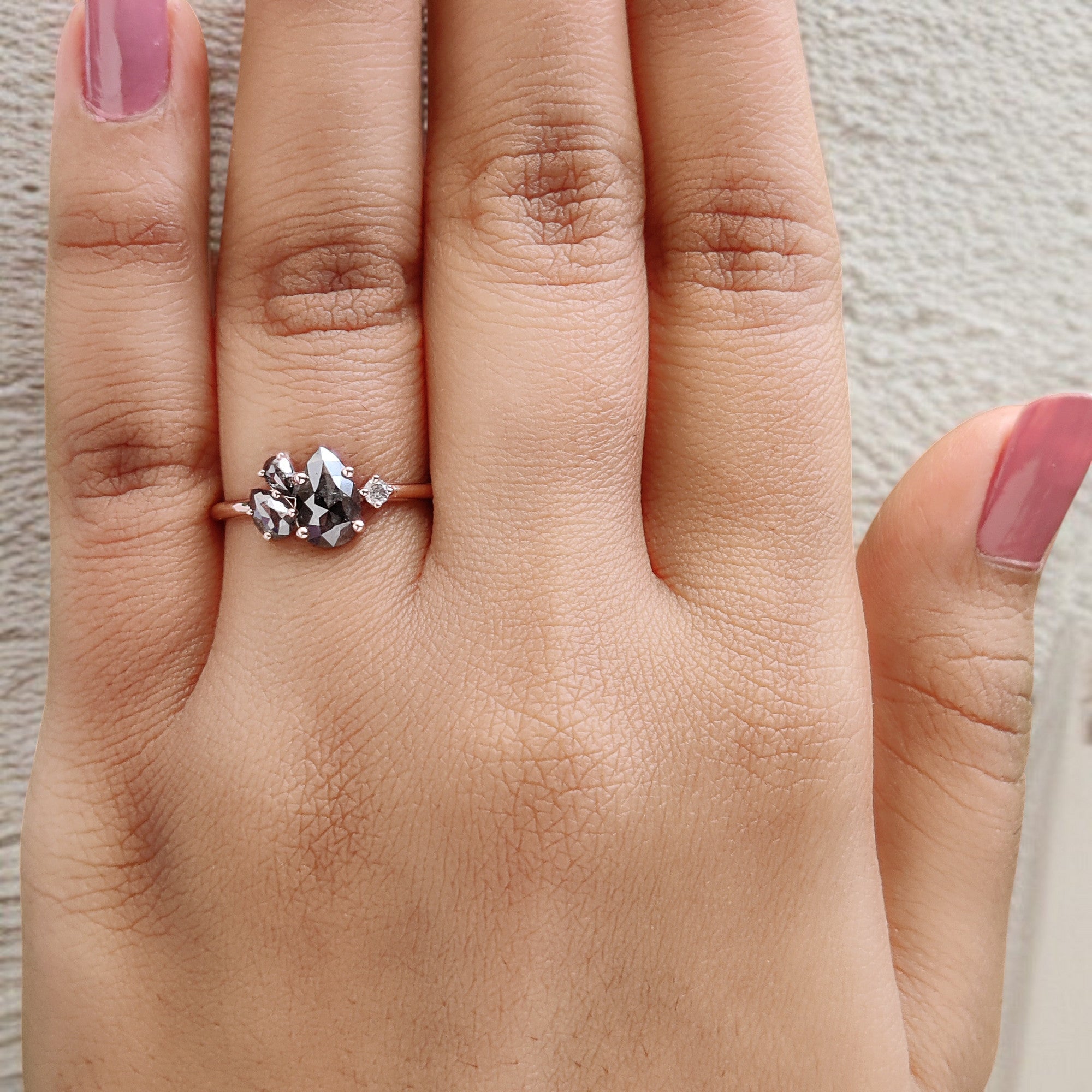 Pear Cut Salt And Pepper Diamond Ring 0.70 Ct 7.70 MM Pear Diamond Ring 14K Solid Rose Gold Silver Pear Engagement Ring Gift For Her QL1229