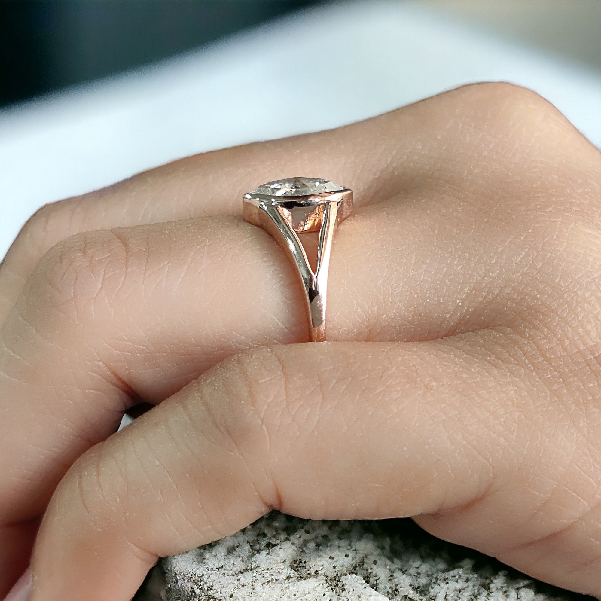 Marquise Cut Salt And Pepper Diamond Ring 0.87 Ct 8.86 MM Marquise Diamond Ring 14K Rose Gold Silver Engagement Ring Gift For Her QL2685