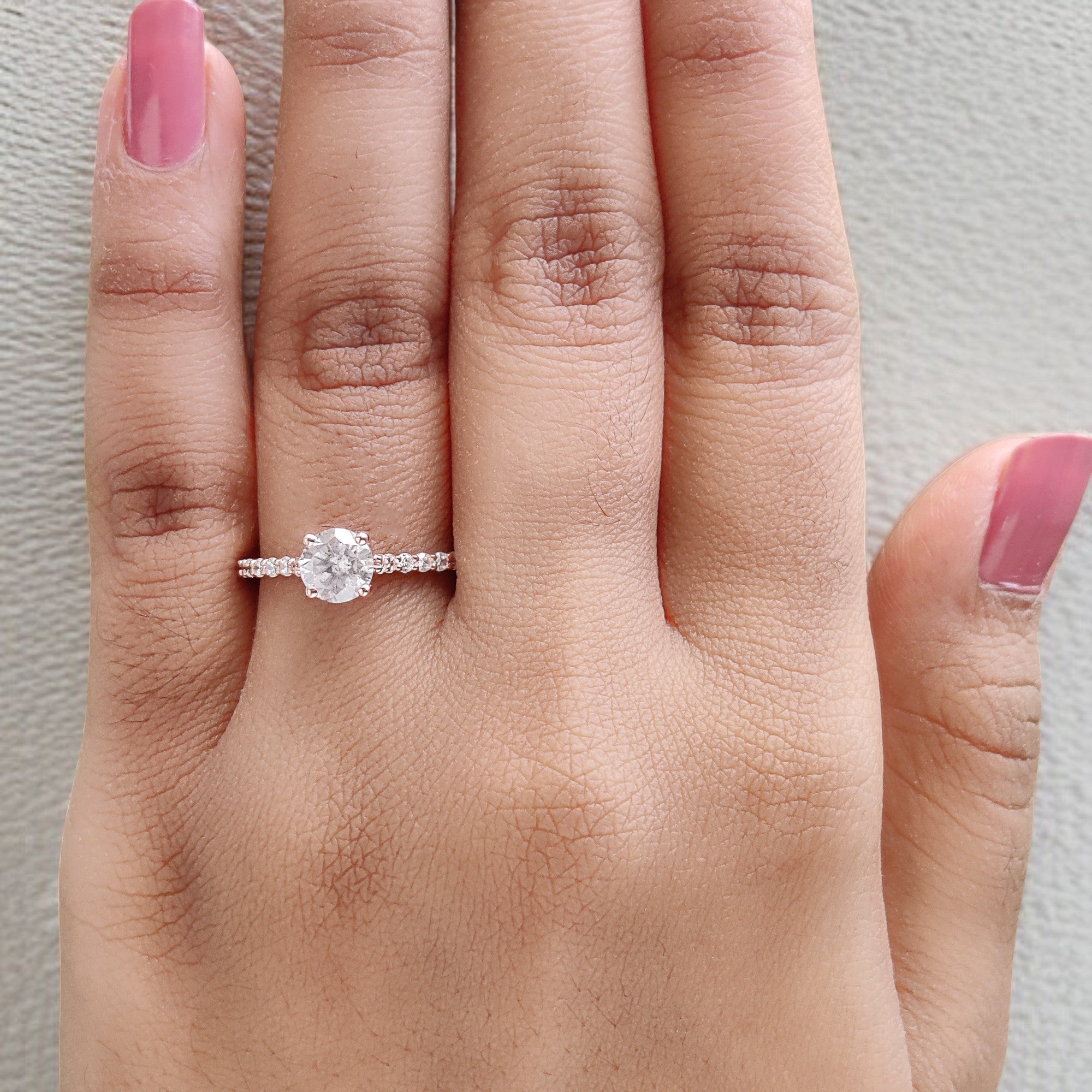 IGI Certified Round Salt And Pepper Diamond Ring 0.73 Ct 5.70 MM Round Diamond Ring 14K Solid Rose Gold Silver Engagement Ring Gift For Her QL2144