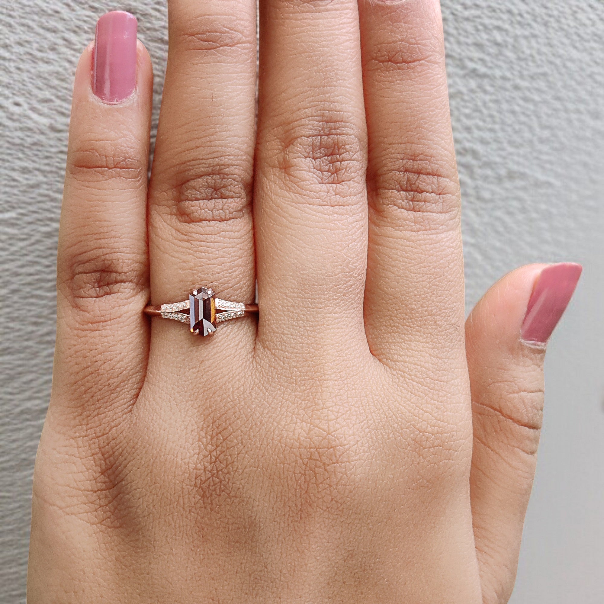 Hexagon Cut Brown Color Diamond Ring 0.76 Ct 7.40 MM Hexagon Diamond Ring 14K Solid Rose Gold Silver Engagement Ring Gift For Her QL1660