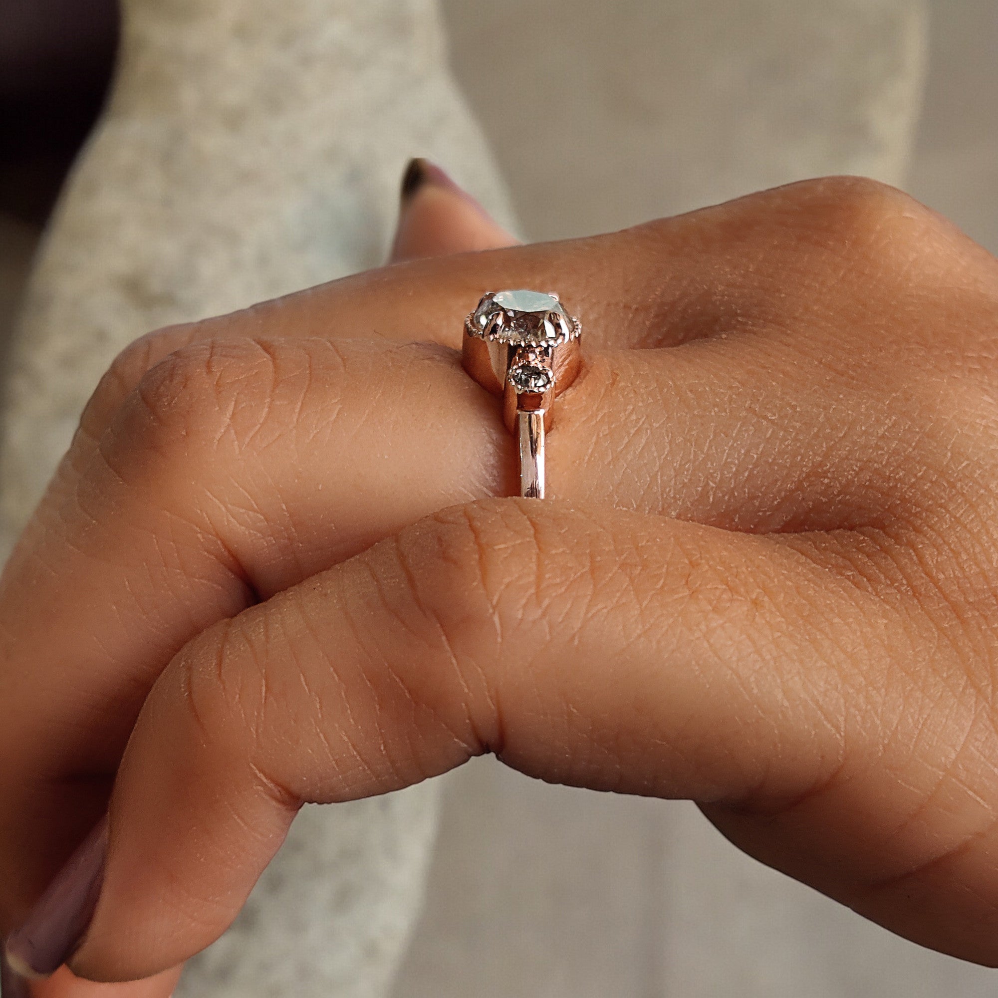 Round Cut Salt And Pepper Diamond Ring 0.90 Ct 5.79 MM Round Diamond Ring 14K Solid Rose Gold Silver Engagement Ring Gift For Her QL2655