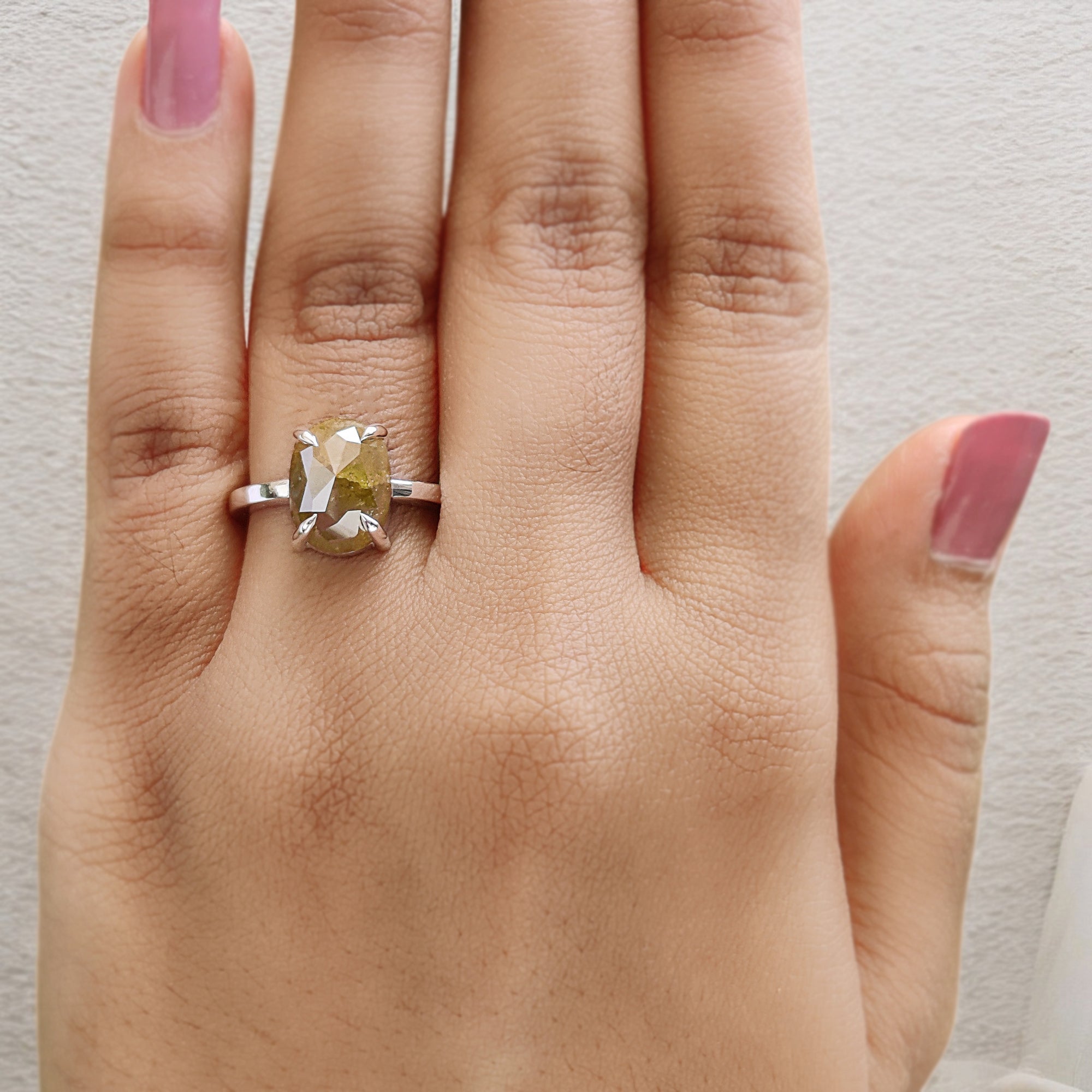 Oval Shape Yellow Color Diamond Ring 5.01 Ct 11.40 MM Oval Cut Diamond Ring 14K Solid White Gold Silver Engagement Ring Gift For Her QL8645