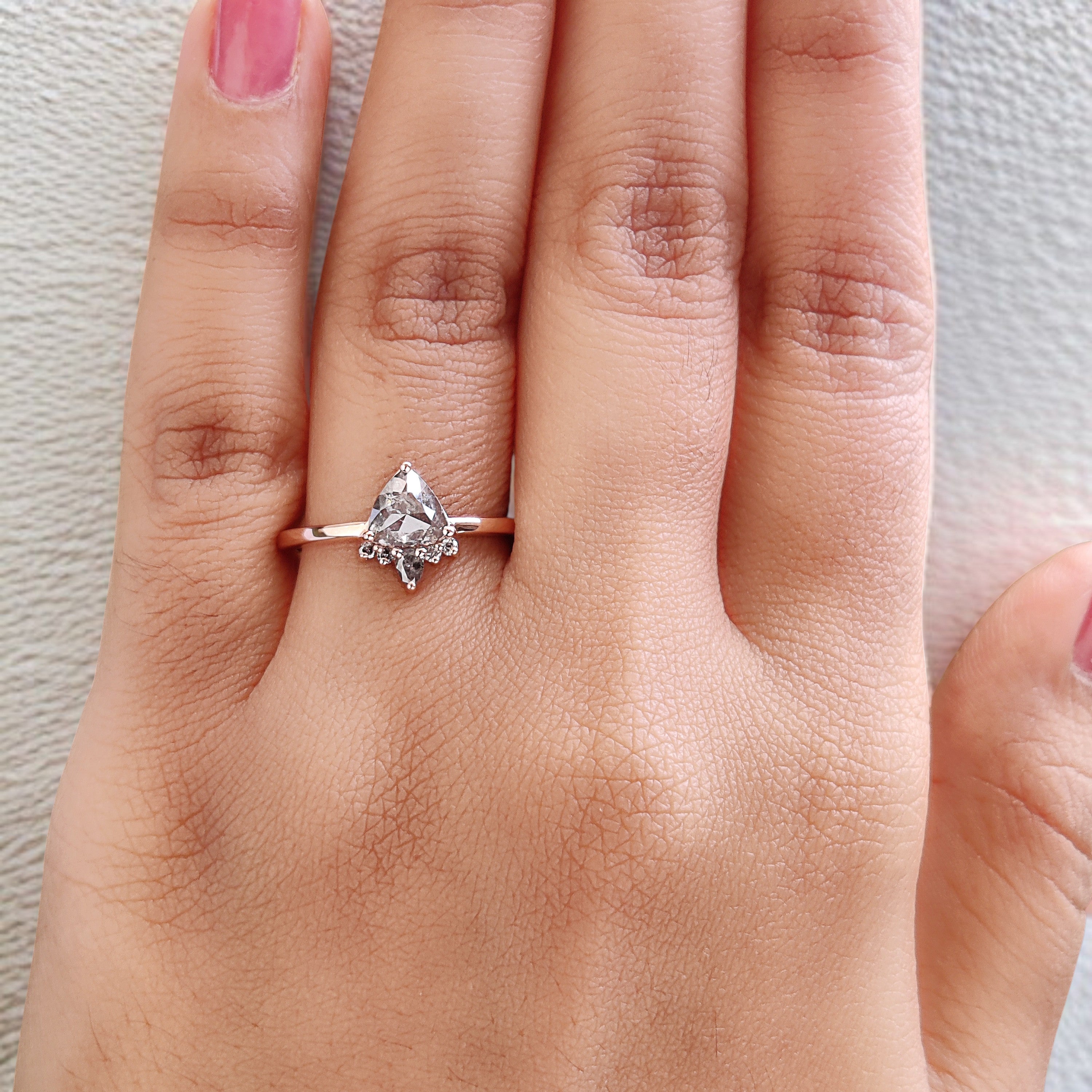 Triangle Shape Salt And Pepper Diamond Ring 0.52 Ct 6.00 MM Triangle Diamond Ring 14K Solid Rose Gold Engagement Ring Gift For Her KD1107