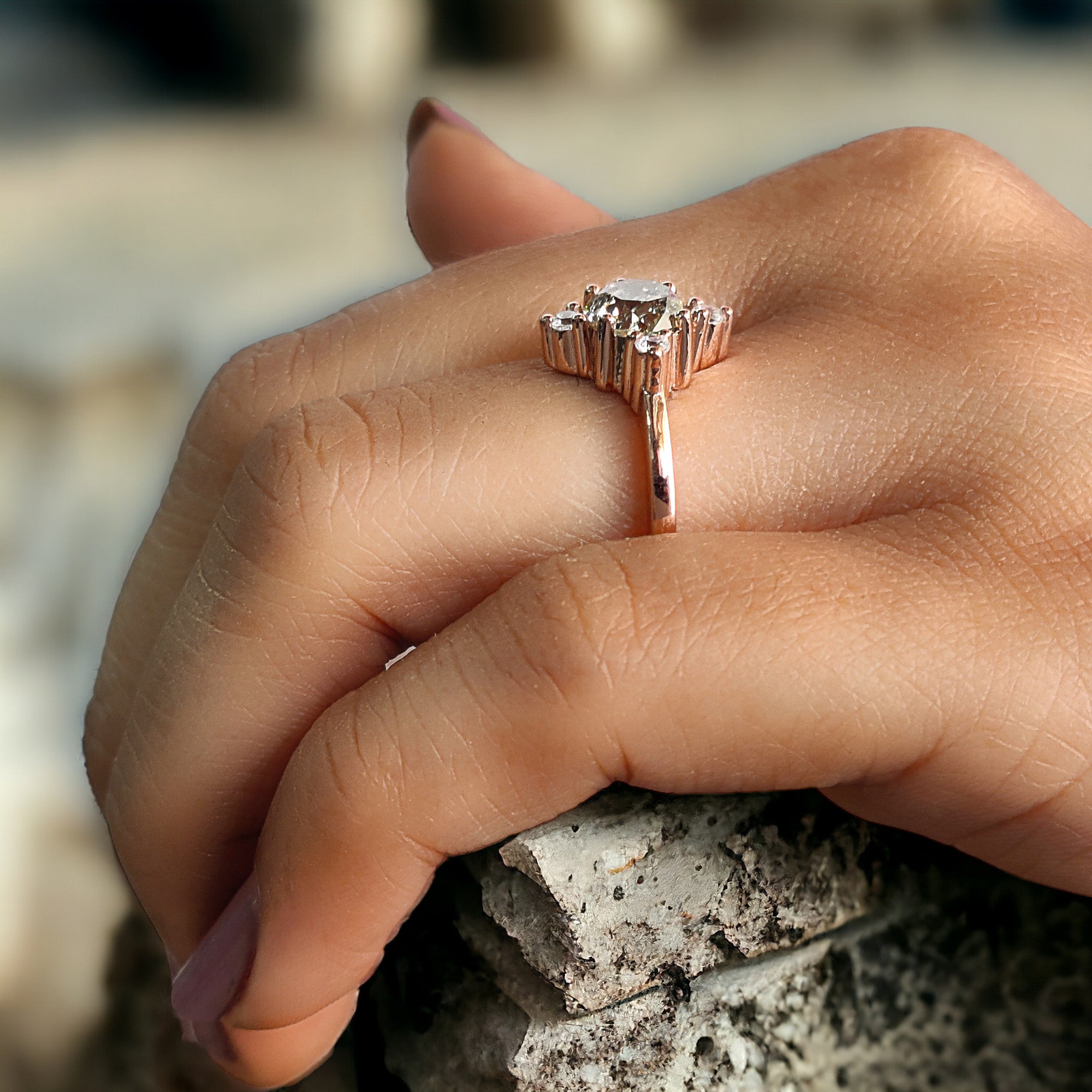 Round Cut Salt And Pepper Diamond Ring 1.25 Ct 6.45 MM Round Diamond Ring 14K Solid Rose Gold Silver Engagement Ring Gift For Her QL2646