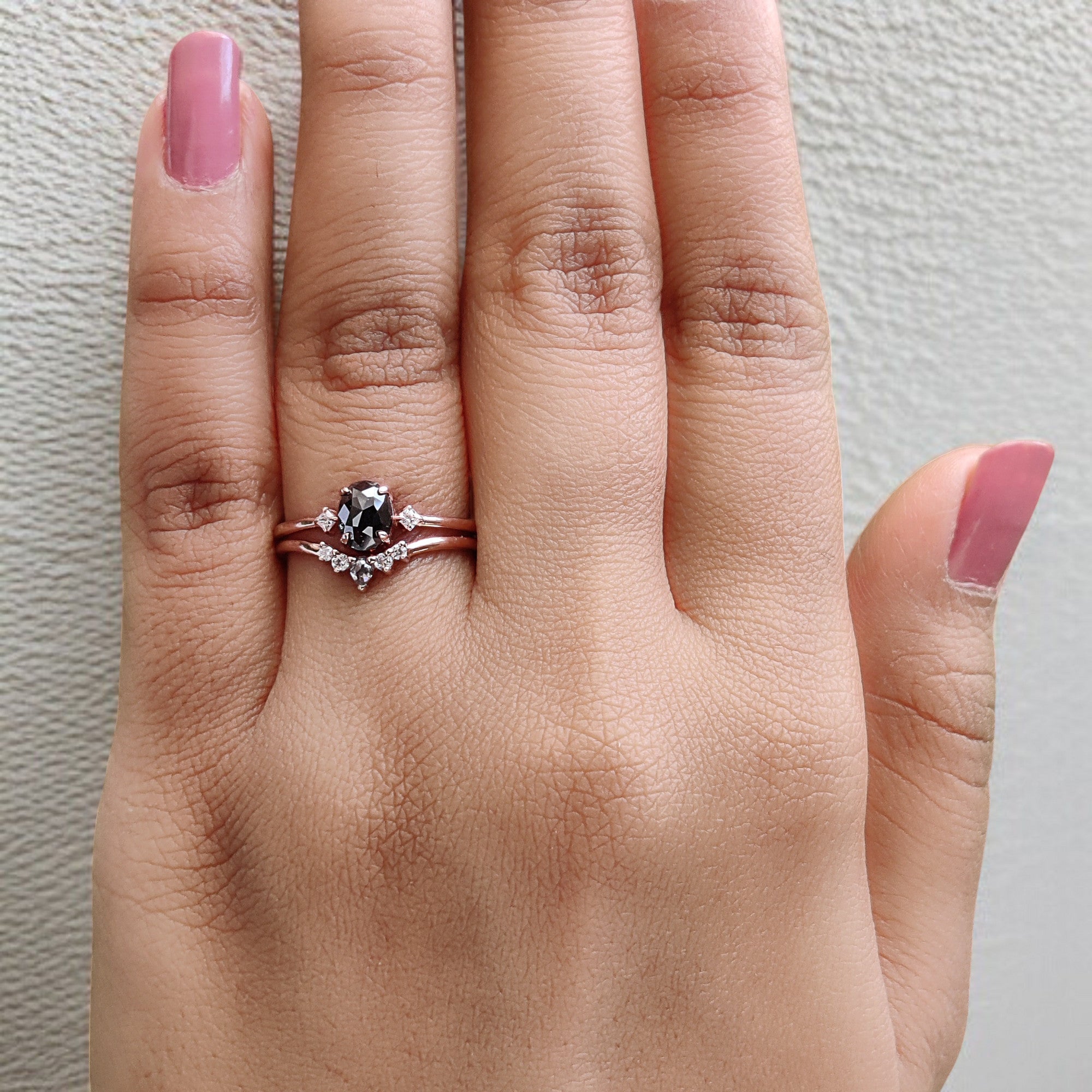 Oval Cut Salt And Pepper Diamond Ring 0.74 Ct 6.05 MM Oval Diamond Ring 14K Solid Rose Gold Silver Oval Engagement Ring Gift For Her QL1911