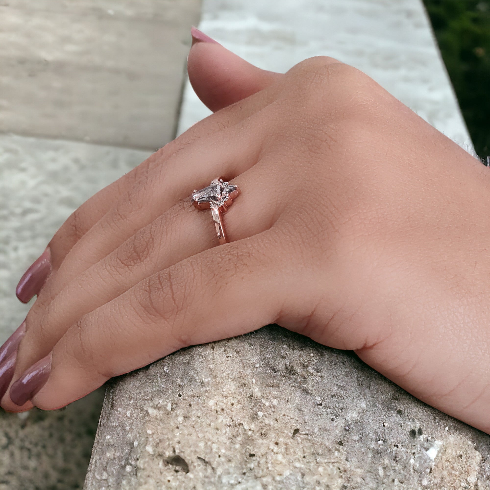 Coffin Cut Salt And Pepper Diamond Ring 0.43 Ct 5.90 MM Coffin Diamond Ring 14K Solid Rose Gold Silver Engagement Ring Gift For Her QN914