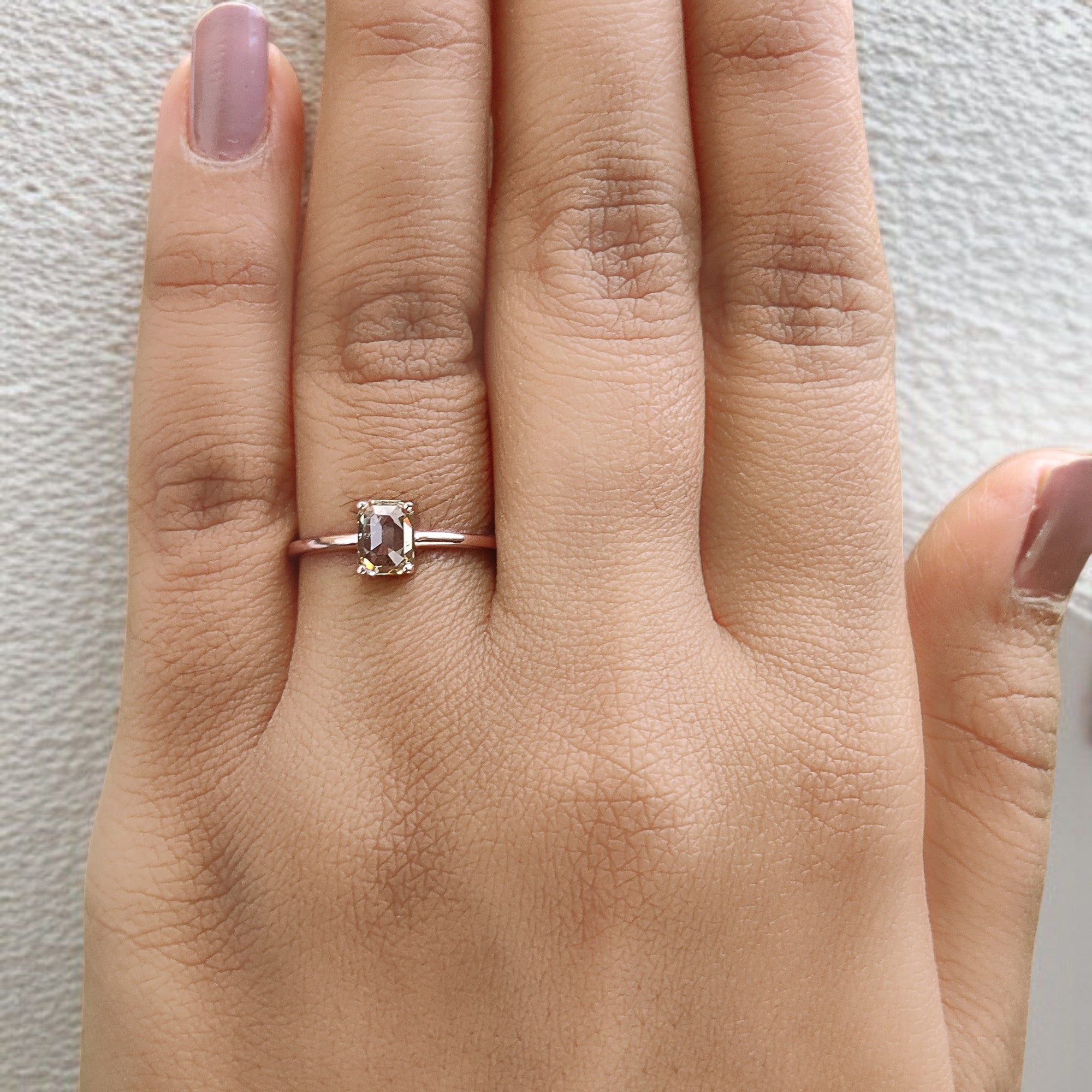 Emerald Cut Green Color Diamond Ring 0.67 Ct 5.75 MM Emerald Diamond Ring 14K Solid Rose Gold Silver Engagement Ring Gift For Her QL2548