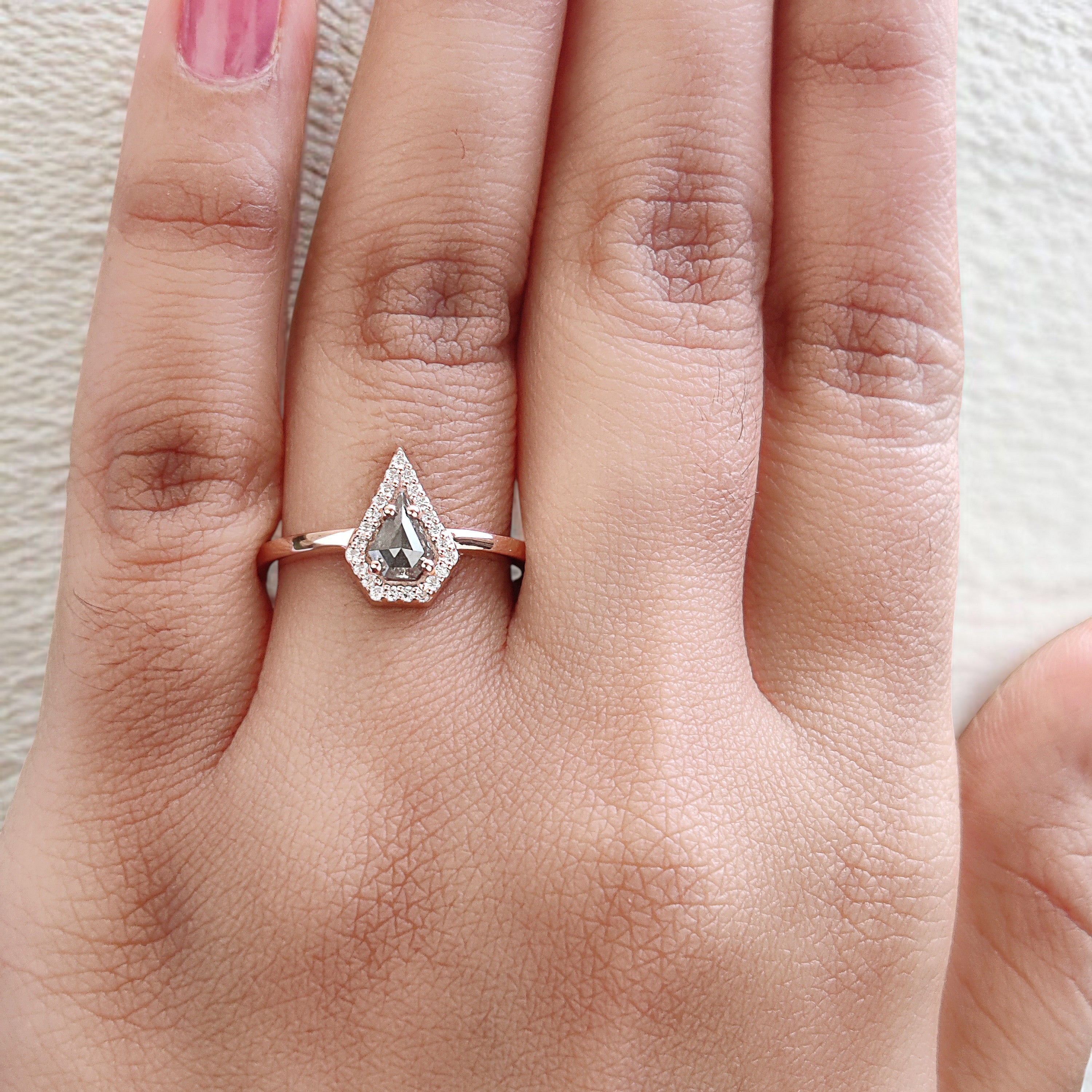 Shield Cut Salt And Pepper Diamond Ring 0.35 Ct 6.00 MM Shield Diamond Ring 14K Solid Rose Gold Silver Engagement Ring Gift For Her KD1114