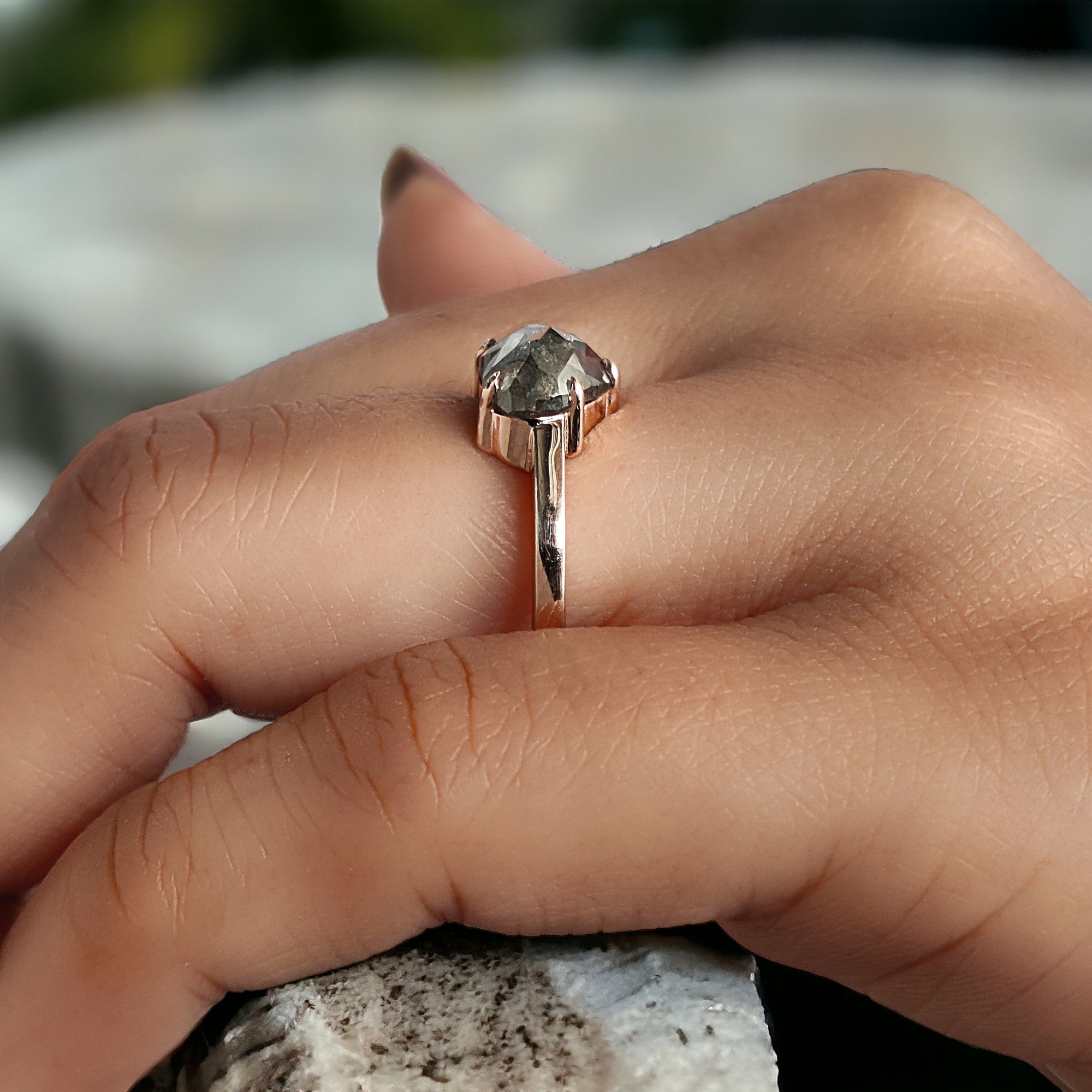 Heart Cut Salt And Pepper Diamond Ring 2.04 Ct 7.00 MM Heart Shape Diamond Ring 14K Solid Rose Gold Silver Engagement Ring Gift For Her QL7839