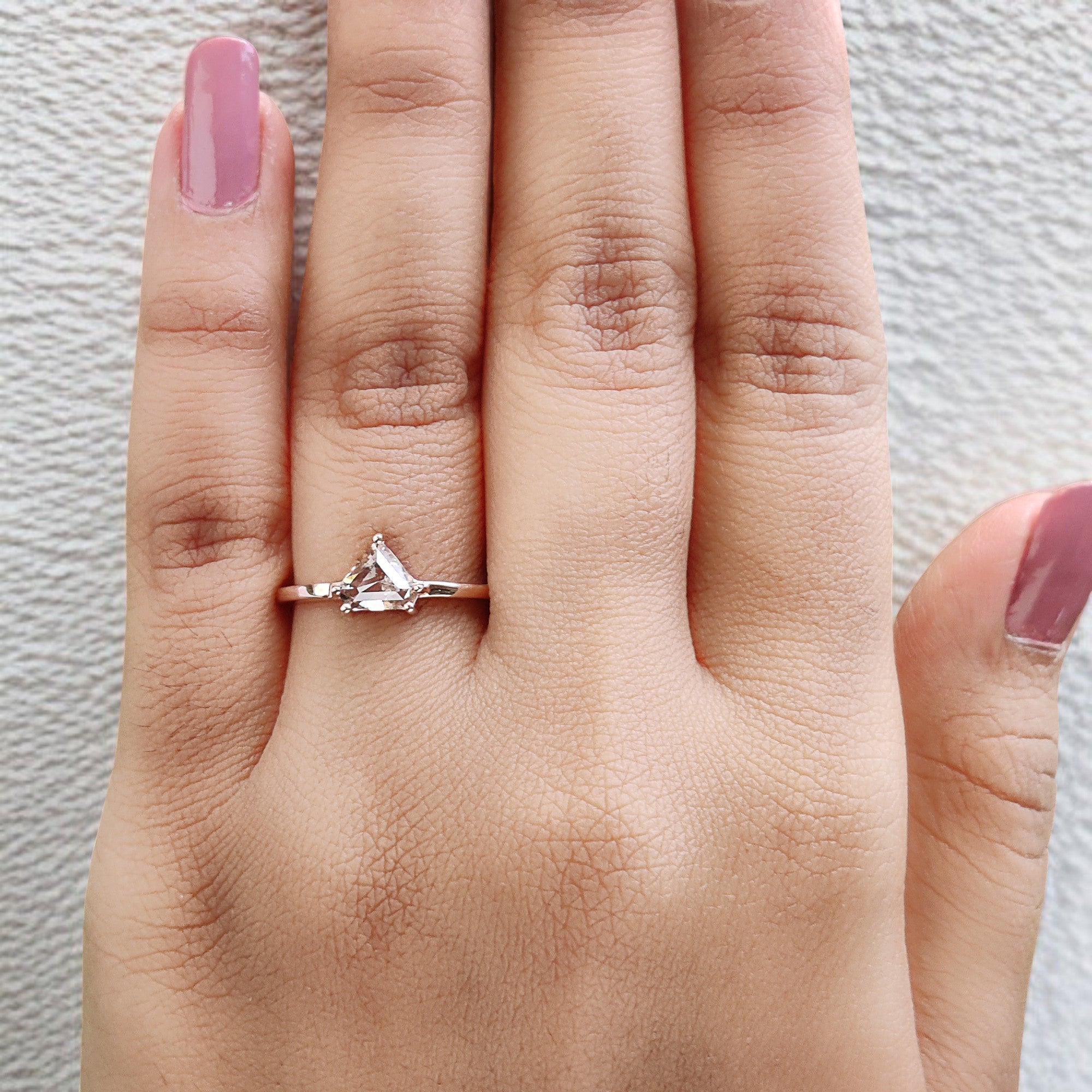 Shield Cut Salt And Pepper Diamond Ring 0.73 Ct 5.79 MM Shield Diamond Ring 14K Solid Rose Gold Silver Engagement Ring Gift For Her QL9513