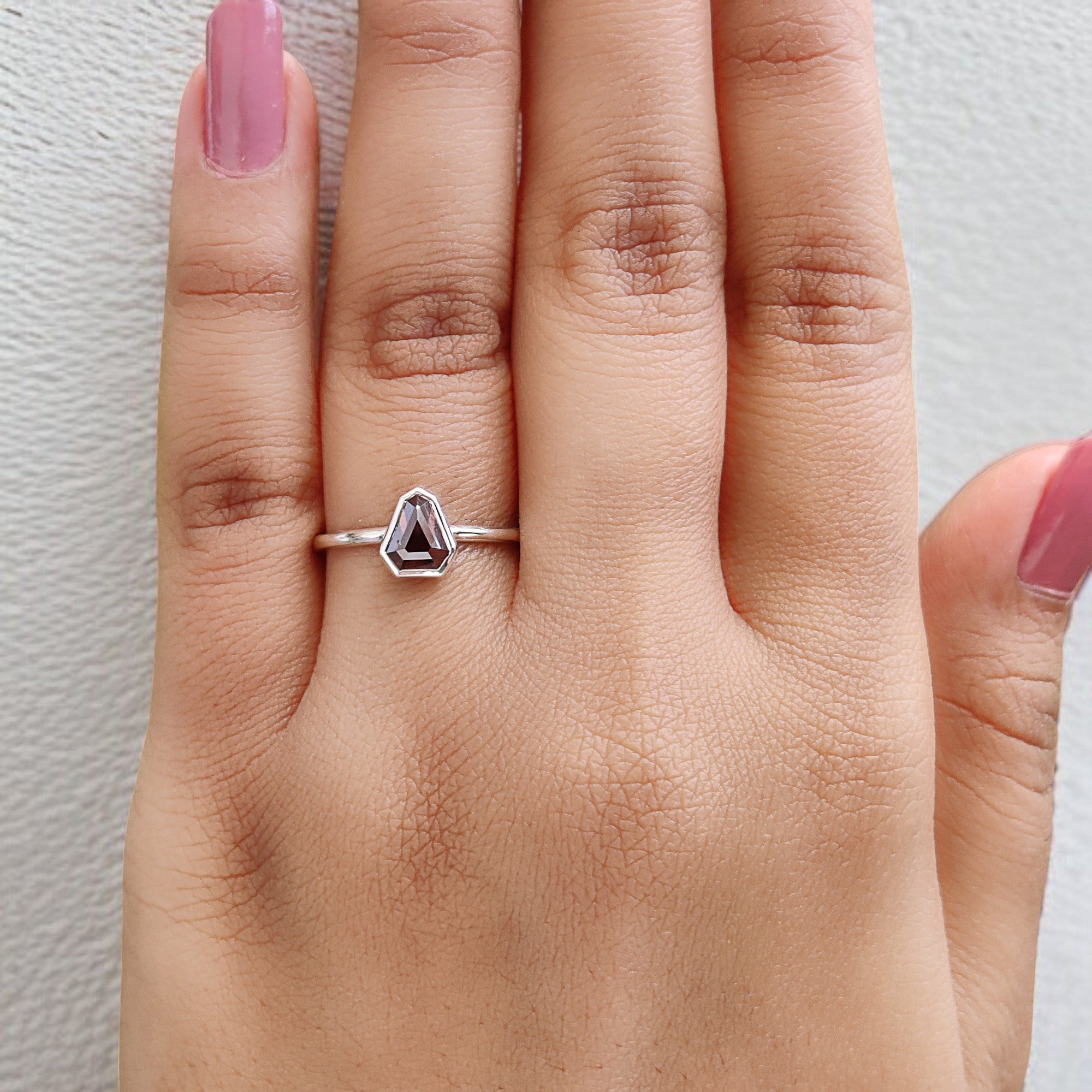 Shield Brown Color Diamond Ring 0.72 Ct 6.50 MM Shield Cut Diamond Ring 14K Solid White Gold Silver Engagement Ring Gift For Her QL1622