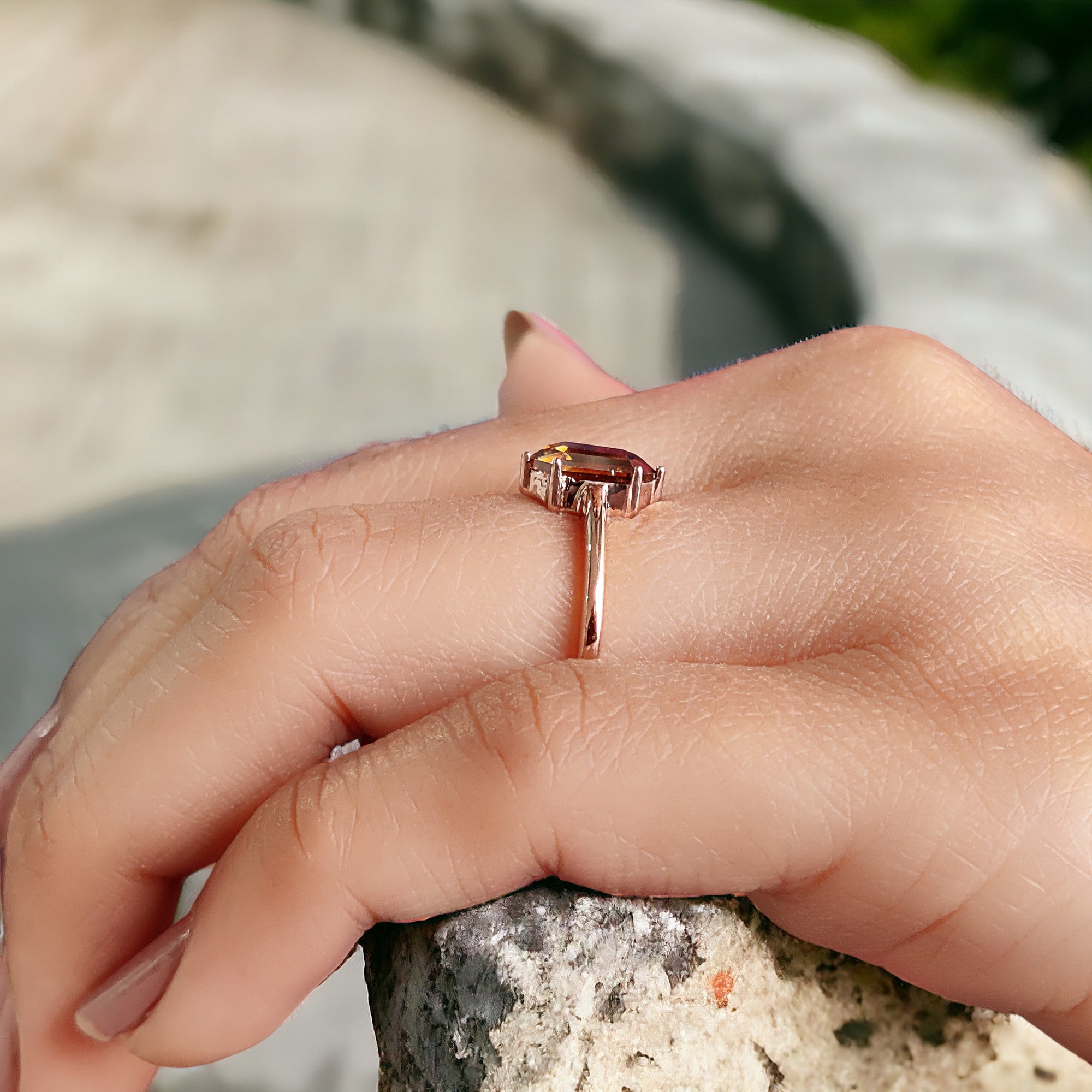 Hexagon Brown Color Diamond Ring 0.93 Ct 8.80 MM Hexagon Shape Diamond Ring 14K Solid Rose Gold Silver Engagement Ring Gift For Her QL1657