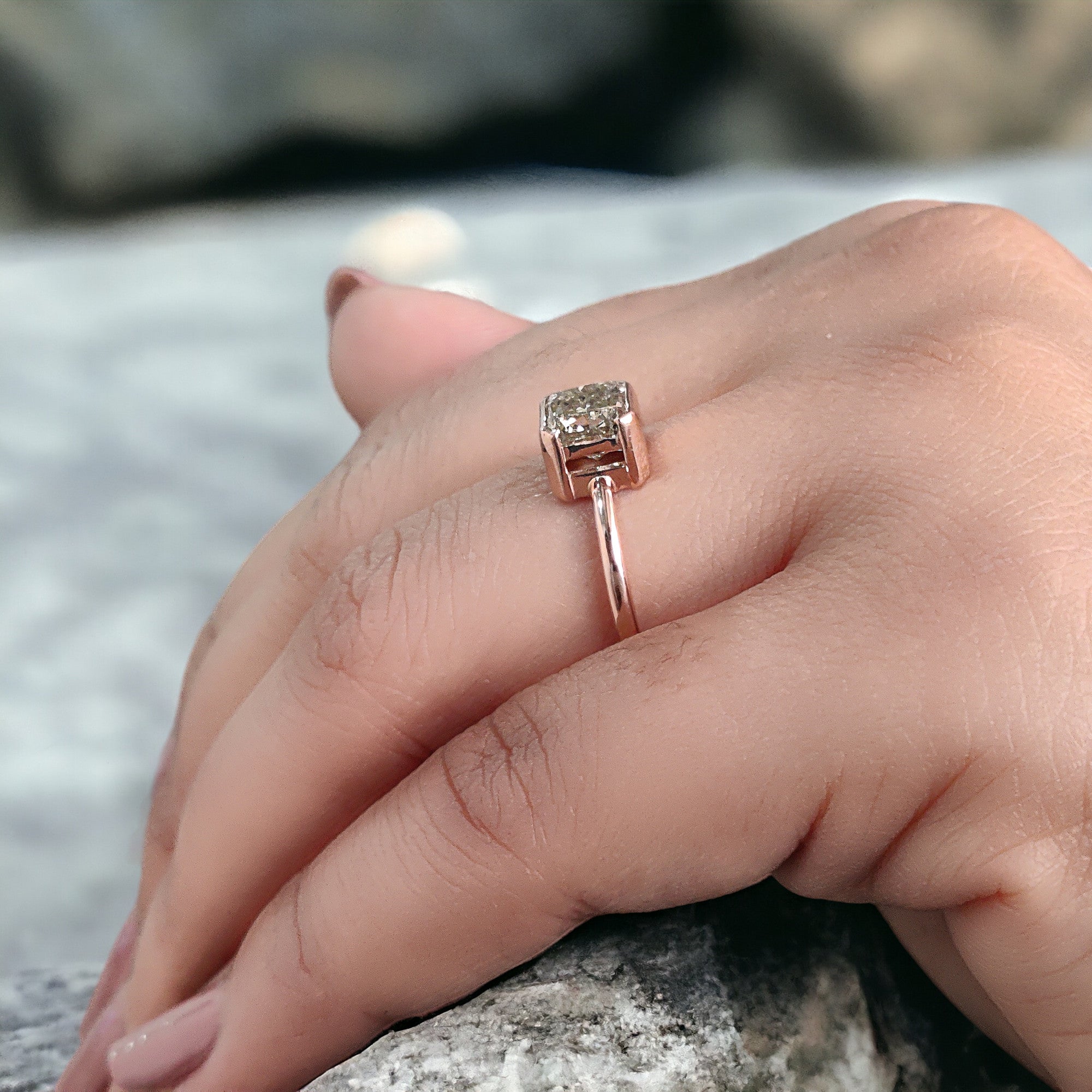 Radiant Salt And Pepper Diamond Ring 1.48 Ct 6.05 MM Radiant Diamond Ring 14K Solid Rose Gold Silver Engagement Ring Gift For Her QL2640