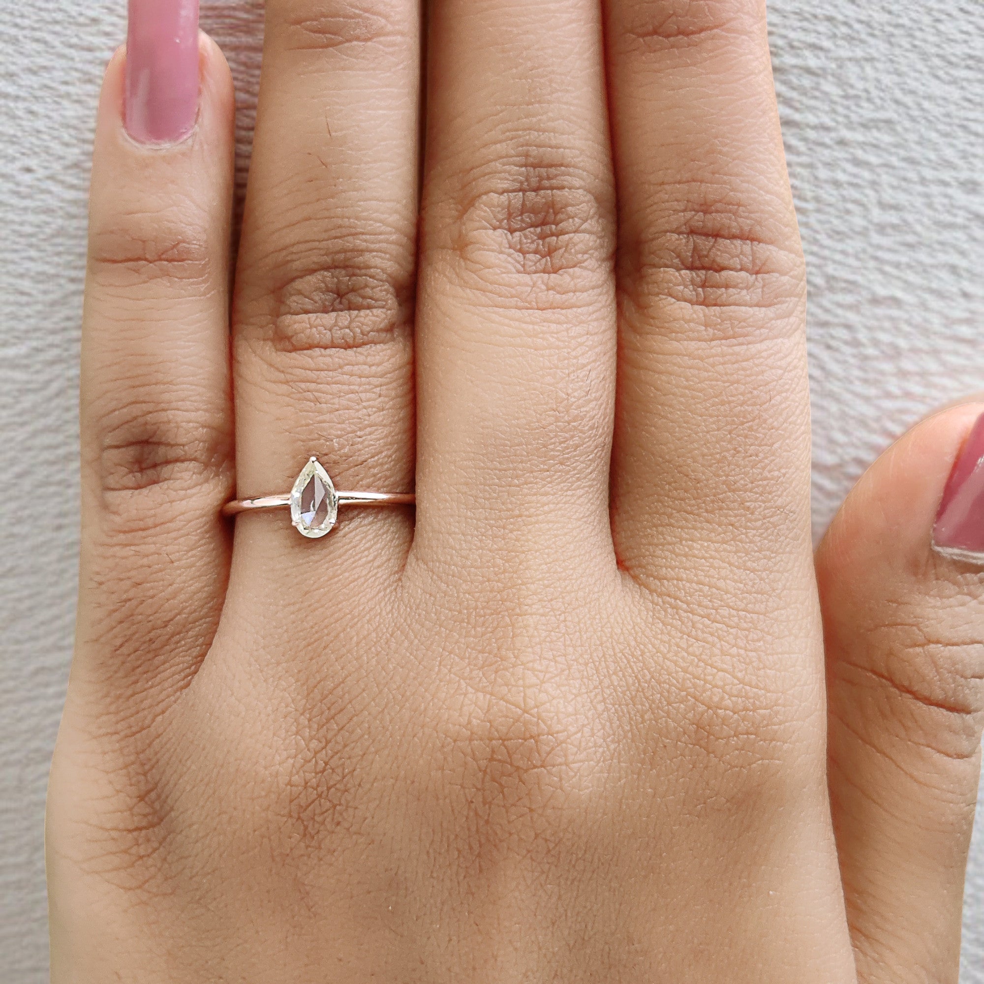 GIA Certified Pear Green Color Diamond Ring 0.32 Ct 6.63 MM Pear Diamond Ring 14K Solid Rose Gold Silver Engagement Ring Gift For Her QL4429