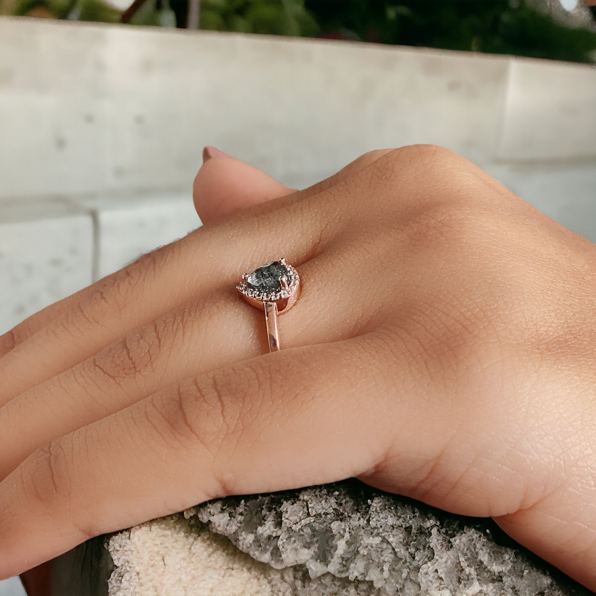 Heart Salt And Pepper Diamond Ring 0.73 Ct 5.54 MM Heart Shape Diamond Ring 14K Solid Rose Gold Silver Engagement Ring Gift For Her QL2469