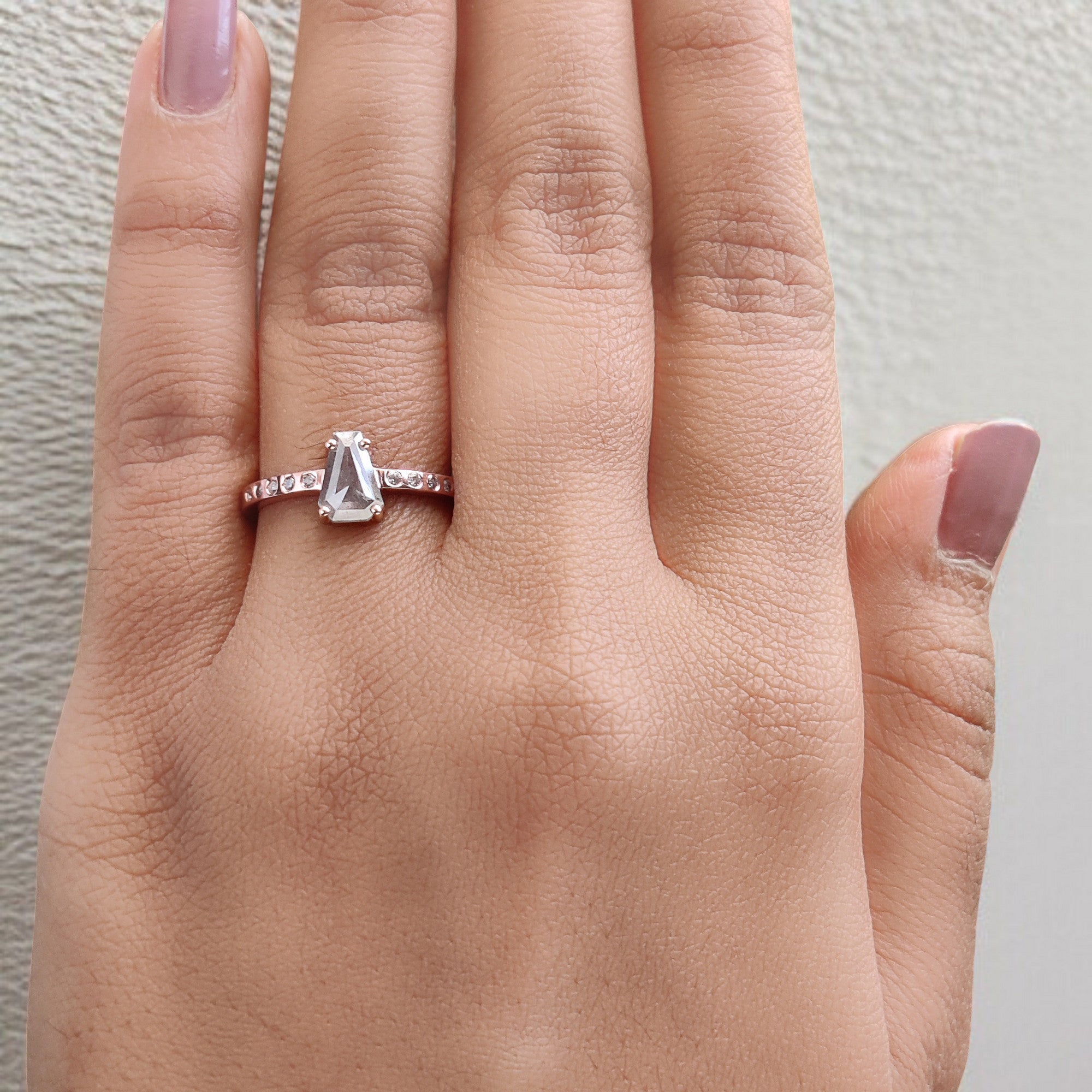 Coffin Cut Salt And Pepper Diamond Ring 0.80 Ct 7.30 MM Coffin Diamond Ring 14K Solid Rose Gold Silver Engagement Ring Gift For Her QL9673