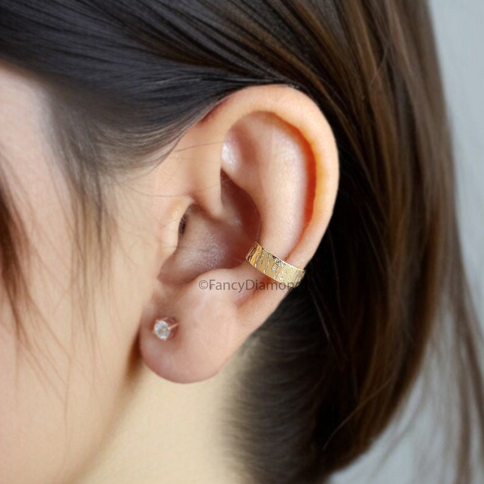 Dainty Single Band Ear Cuff Earring Hammered Sterling Silver Ear Cuff Simple earring Yellow Gold Ear Wrap Cuff FD345