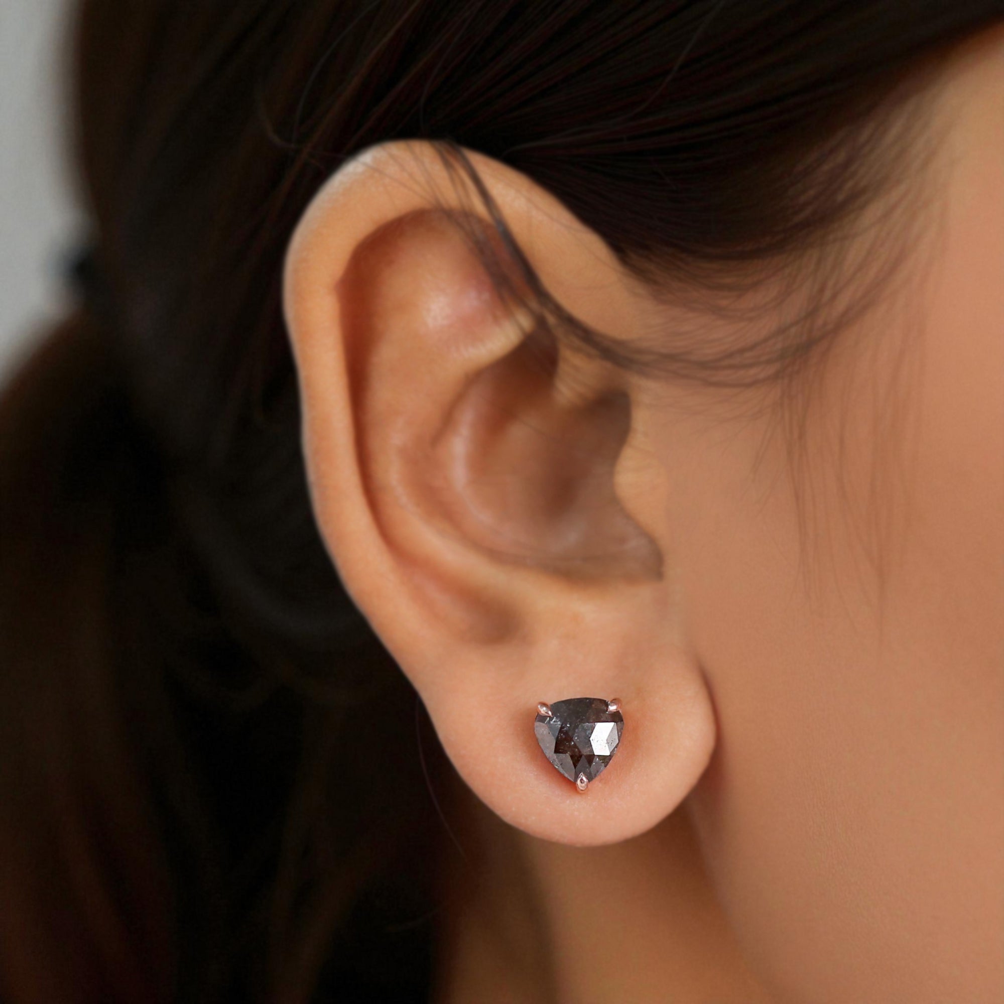 Heart Brown Color Diamond Earring 2.58 Ct 7.80 MM Heart Diamond Earring 14K Solid Rose Gold Silver Rose Cut Earring Gift For Her KDL6880