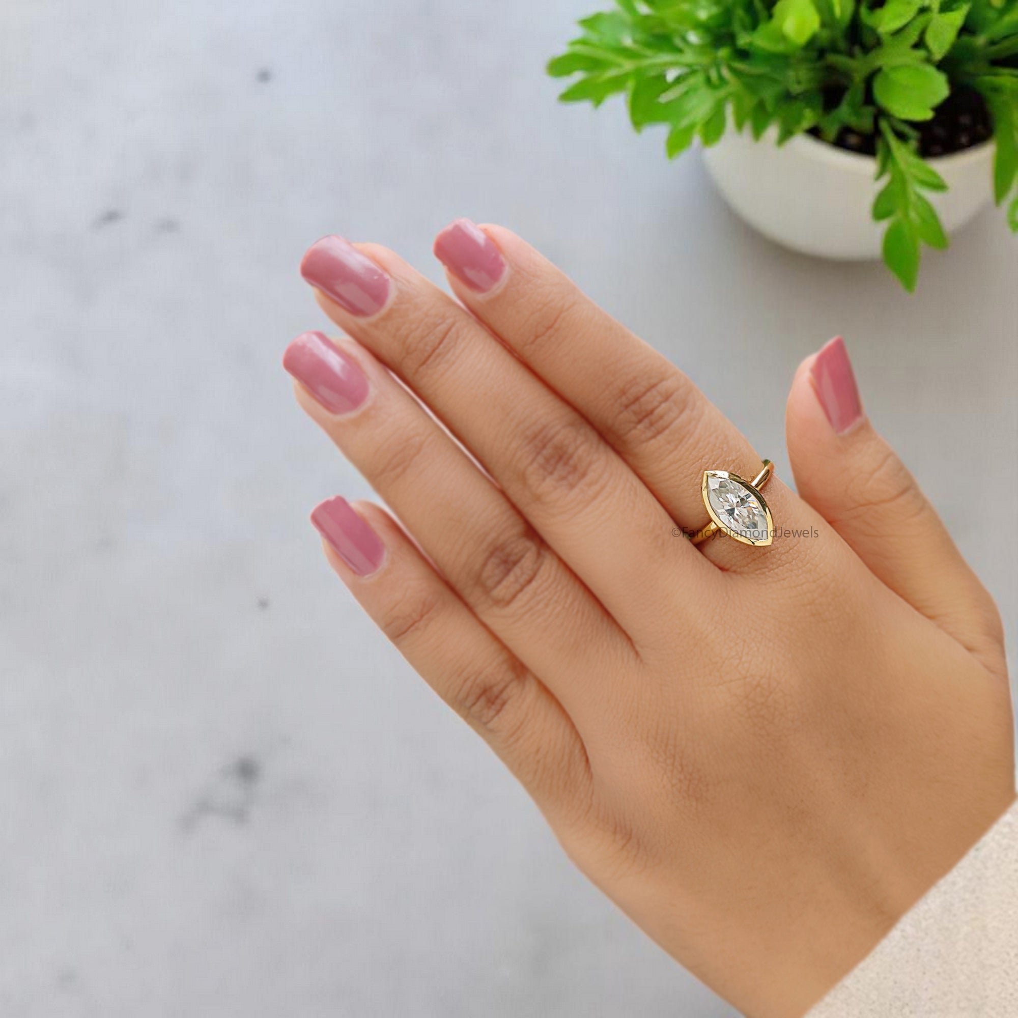 2.00 CT Marquise Cut Moissanite Engagement Ring Marquise Bezel Set Ring Solitaire Ring Wedding Ring Yellow Gold Ring Promise Ring FD359
