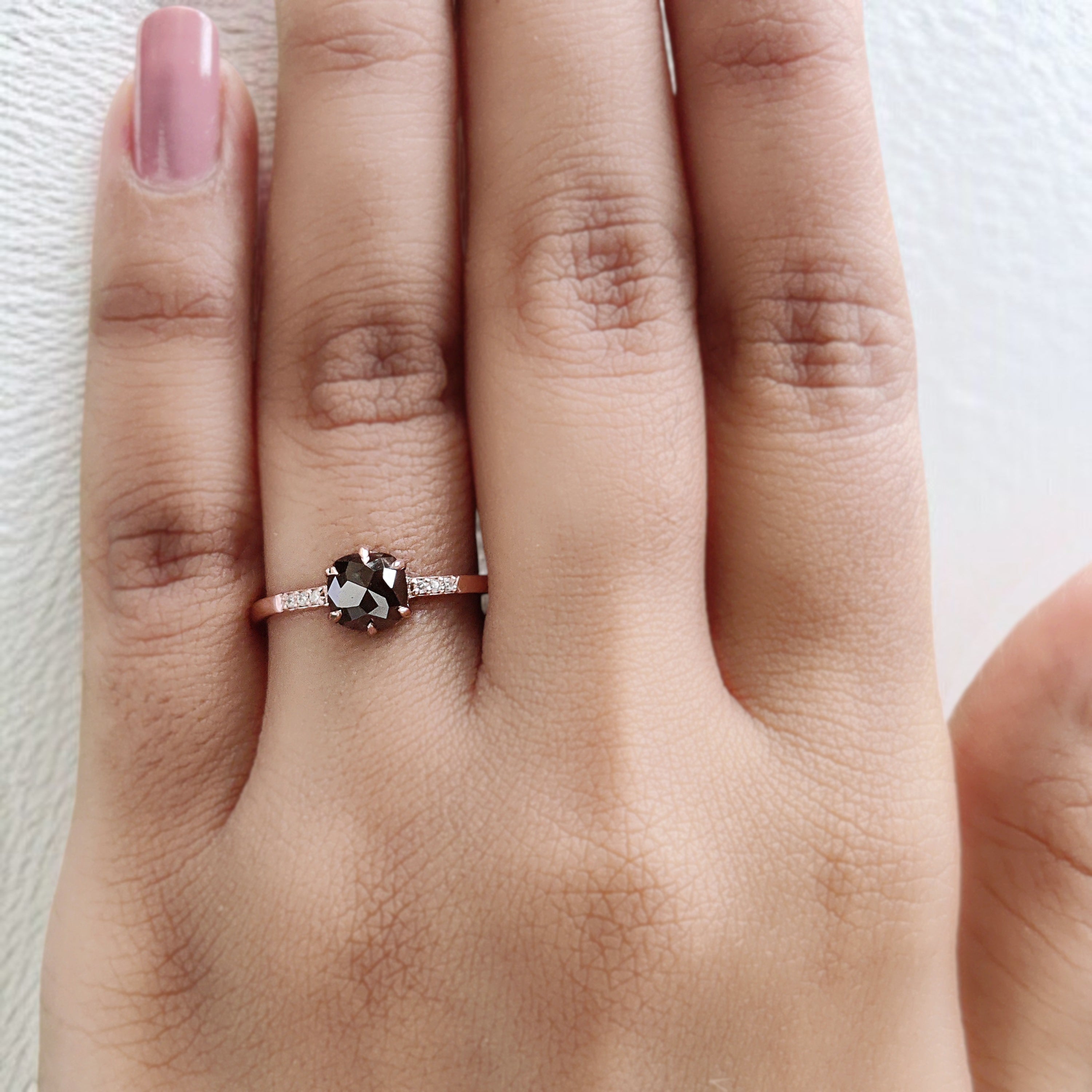 Cushion Shape Brown Color Diamond Ring 1.01 Ct 5.73 MM Cushion Diamond Ring 14K Solid Rose Gold Silver Engagement Ring Gift For Her QL2888