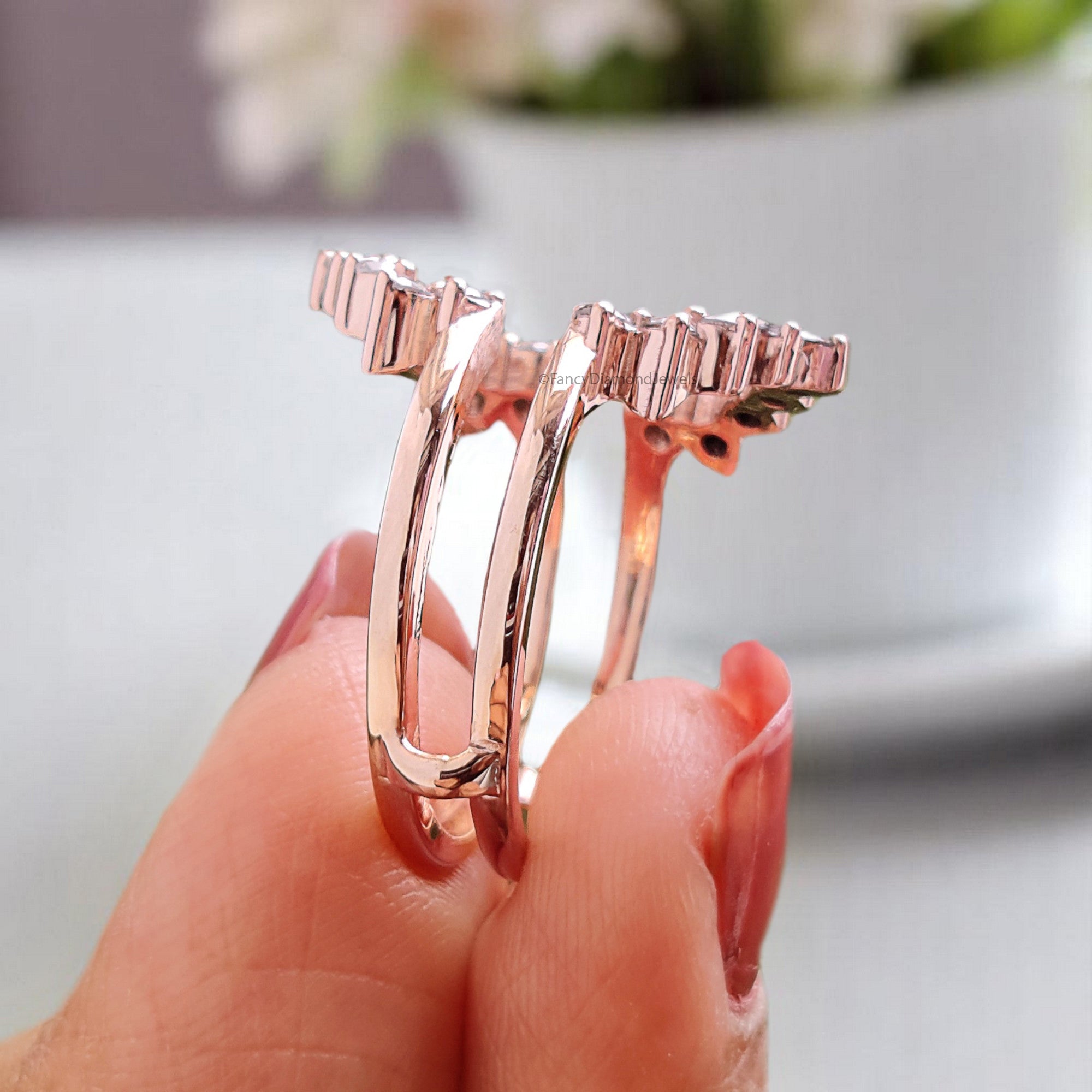 Double Curved Wedding Band 0.58 CT Salt And Pepper Diamond Silver/10K/14K/18K Gold Band Minimalist stacking dainty matching Band KD702