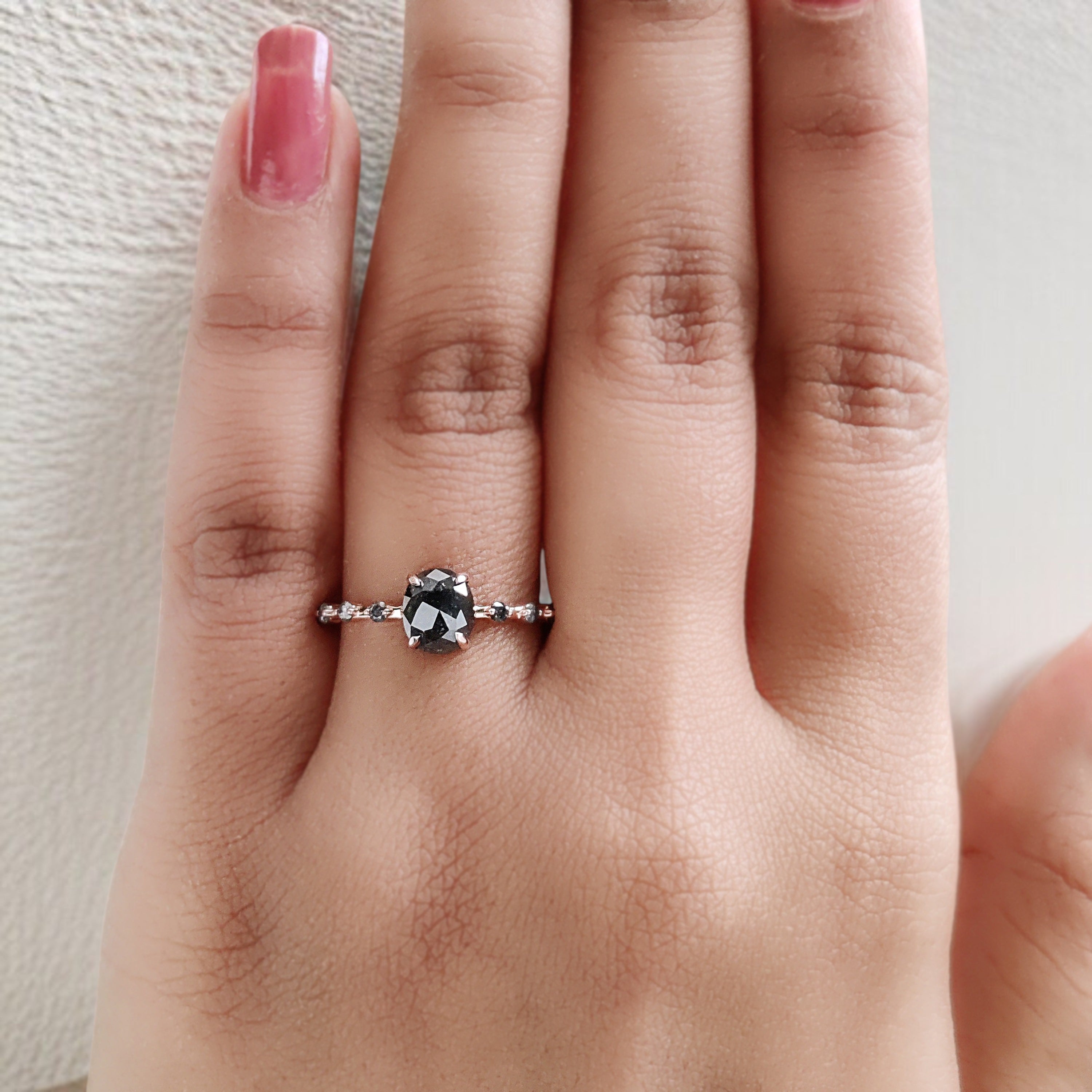 Oval Cut Salt And Pepper Diamond Ring 1.12 Ct 6.58 MM Oval Diamond Ring 14K Solid Rose Gold Silver Oval Engagement Ring Gift For Her QN2360