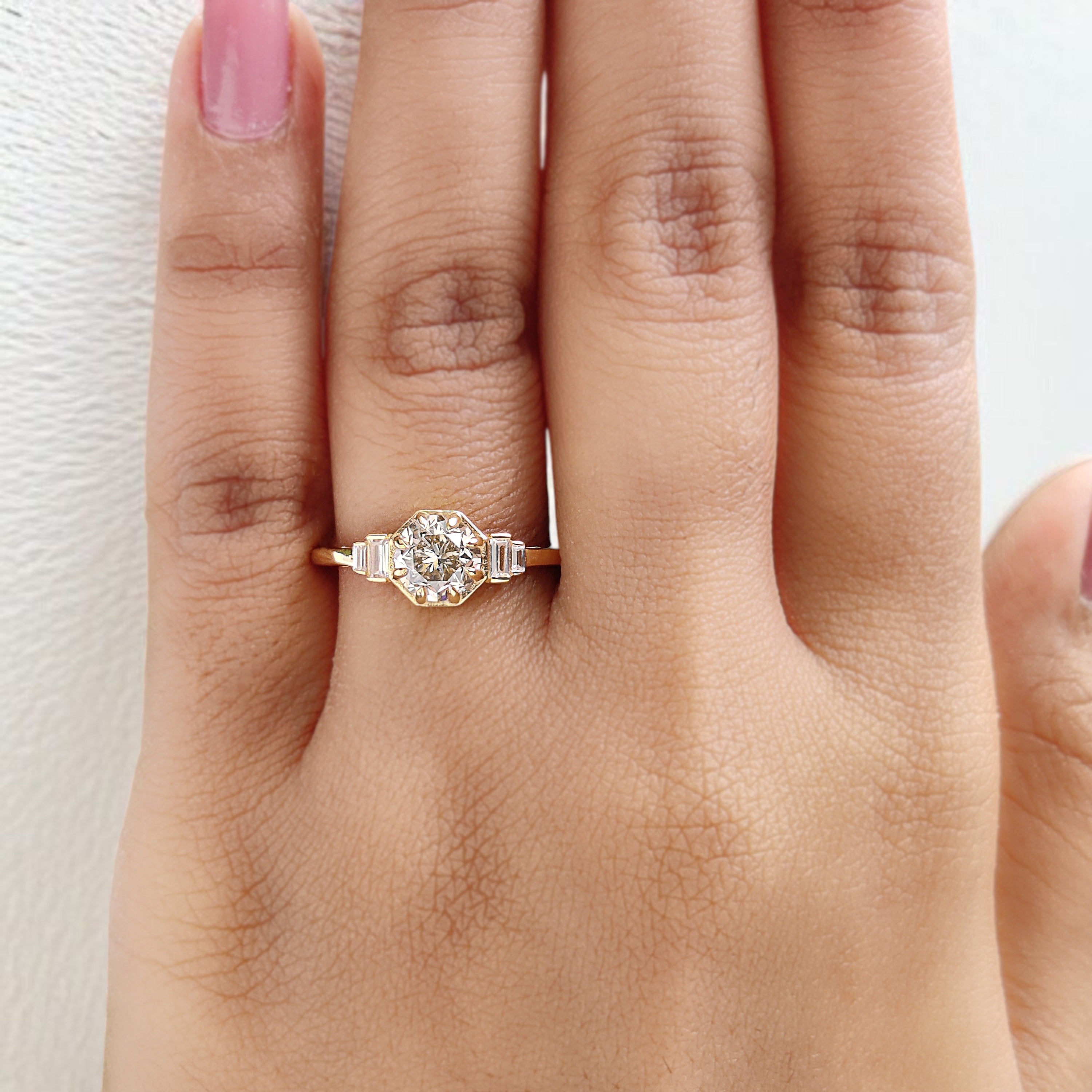 Round White-J Color Diamond Ring 1.04 Ct 6.14 MM Round Shape Diamond Wedding Ring Baguette Diamond Ring Engagement Ring Gift For Her KDL2618