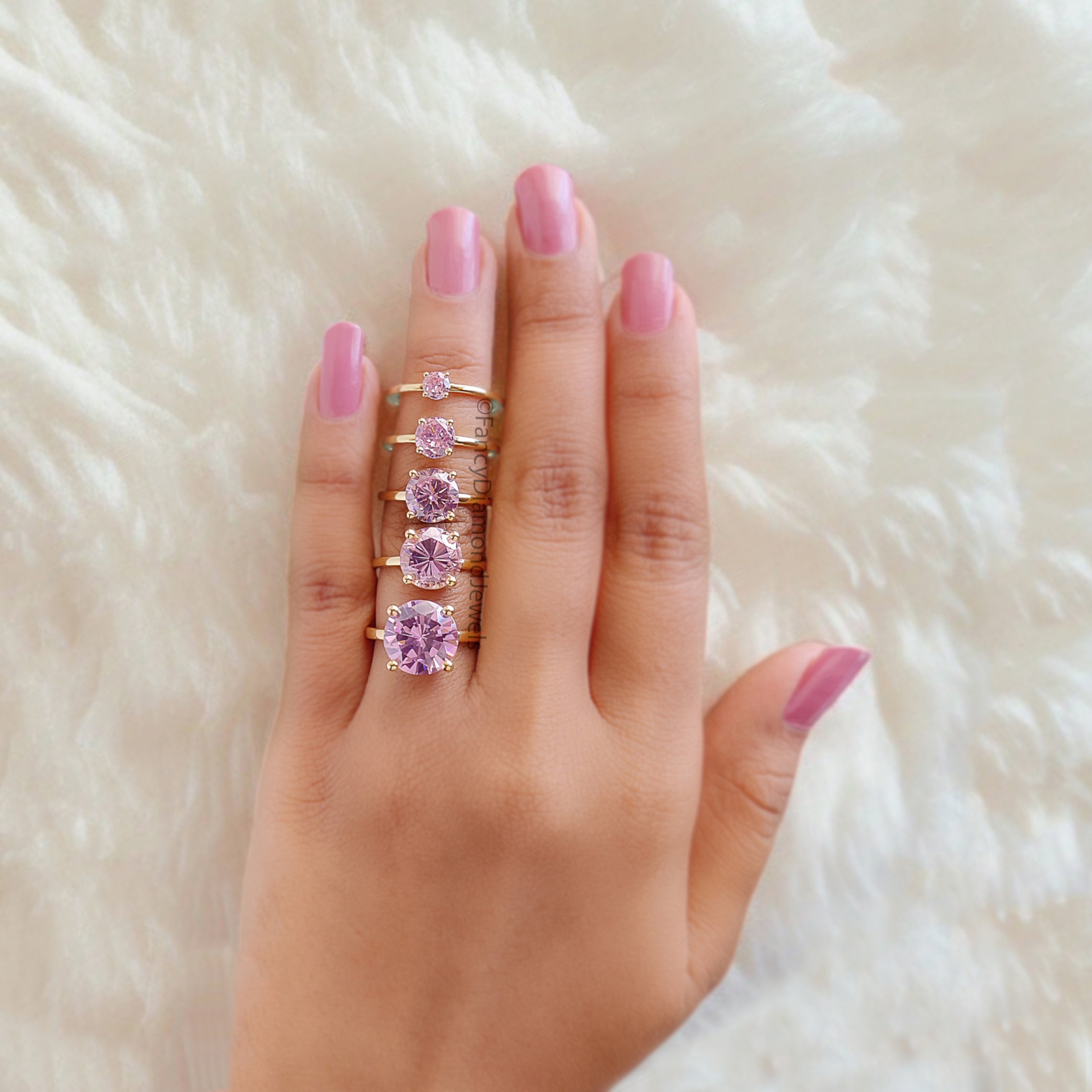 Round Pink Tourmaline engagement ring 11mm 9mm 8mm 6mm 4mm stone ring Simulant Solitaire ring Diamond ring Silver ring Gift for her FD338